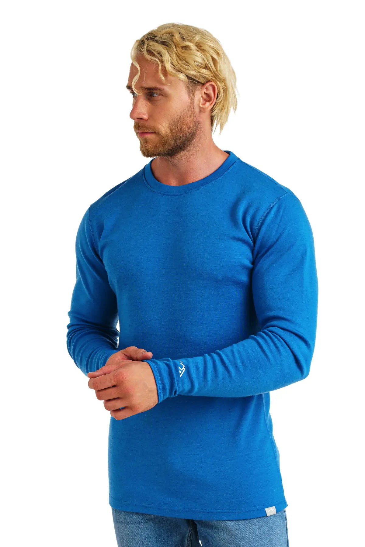 Men's Merino Wool Long Sleeve Shirt 320 GSM - Ocean Blue - Soft & Breathable Base Layer for Hiking, Camping & Outdoor Activities