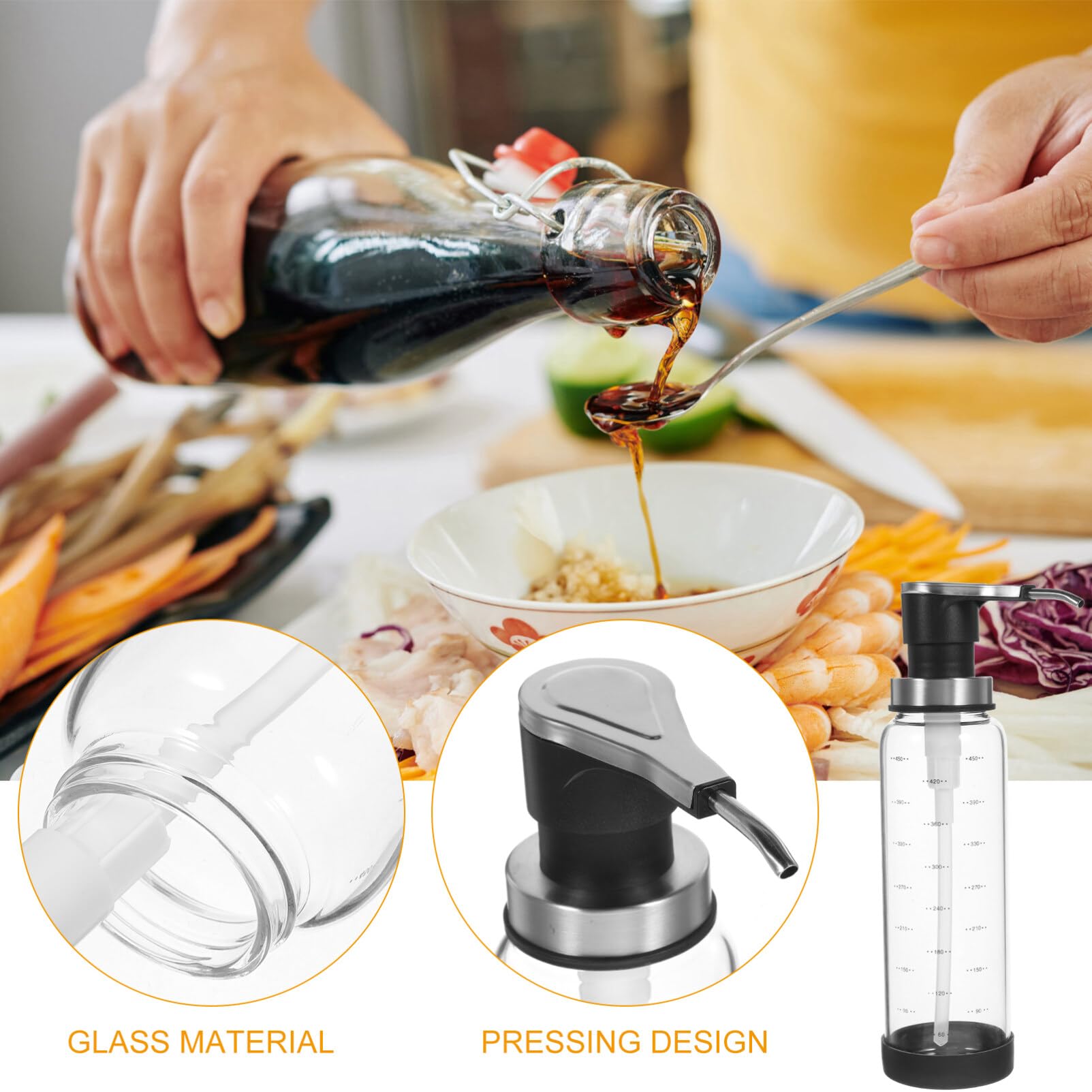 Premium Glass Syrup Dispenser Bottle with Pump Lid - Ideal for Kitchen, Coffee Bar & Cocktail Making - Durable & Leak-Proof for Simple Syrup, Honey, Jam & Oil Dispensing