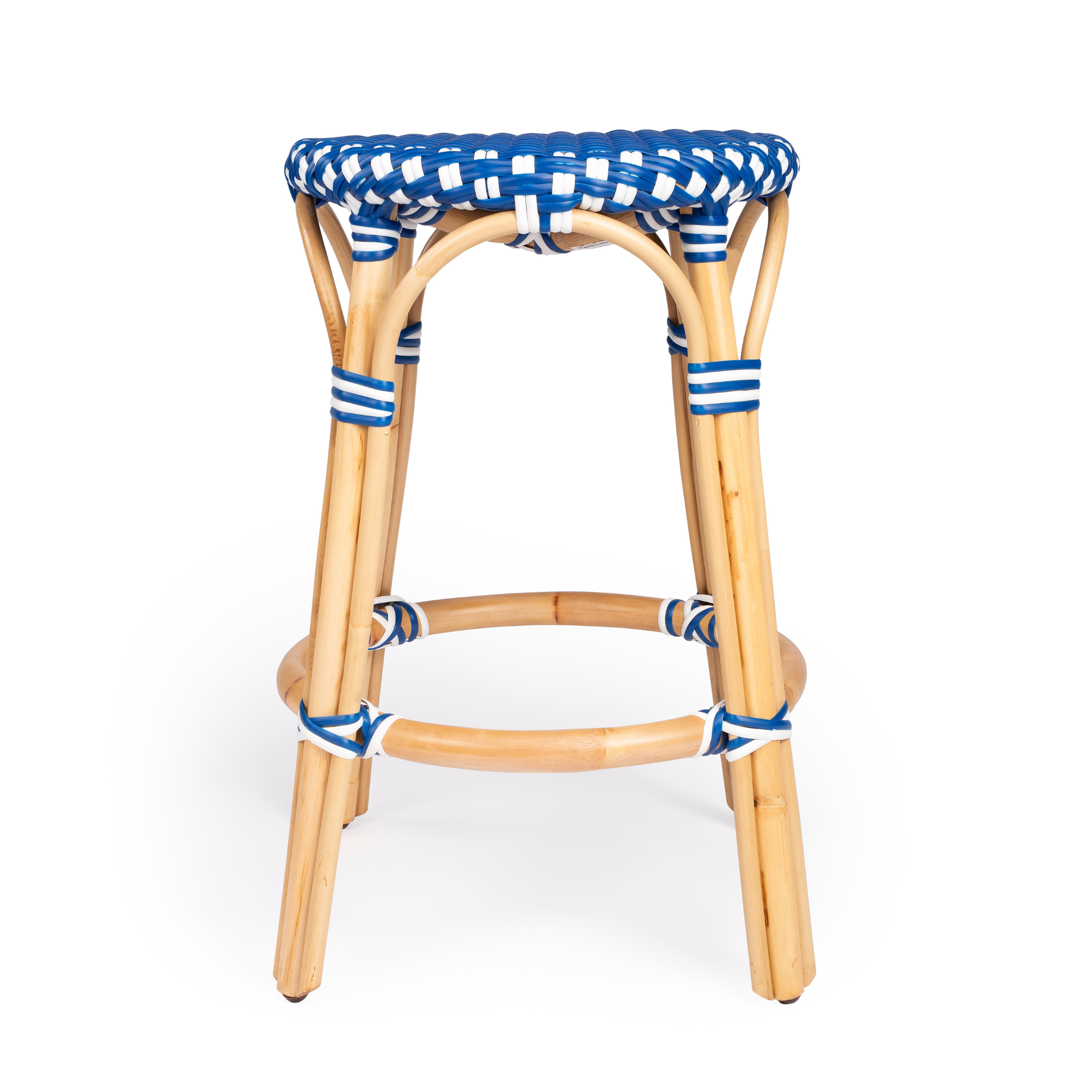 Blue and White Rattan Frame Counter Stool - 24