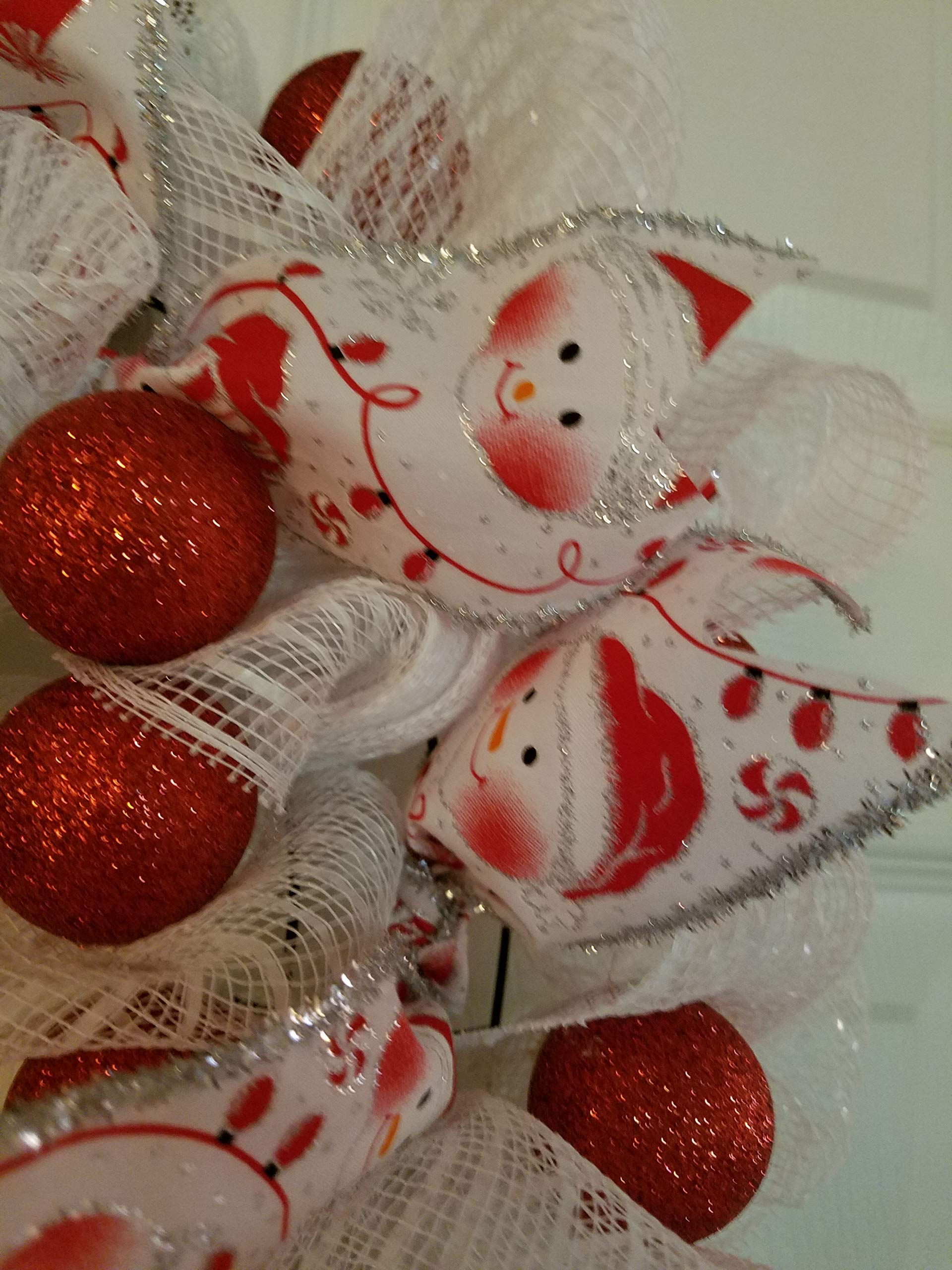 Festive Snowman Candy Cane Shaped Christmas Wreath - Holiday Door Decor for Home, Office & Winter Party Decoration