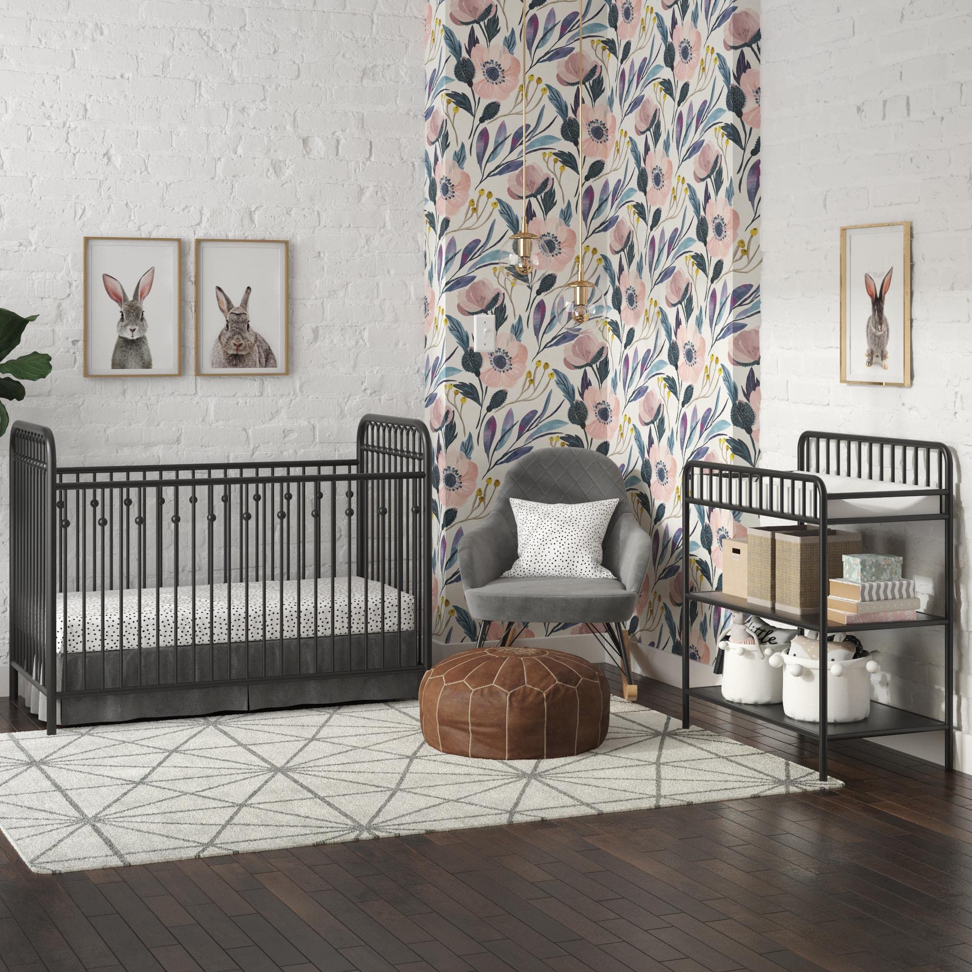 Little Seeds Monarch Hill Ivy Metal Baby Crib - Black | Modern Nursery Furniture for Newborns & Toddlers | Safe & Stylish Crib for Baby's Bedroom or Daycare