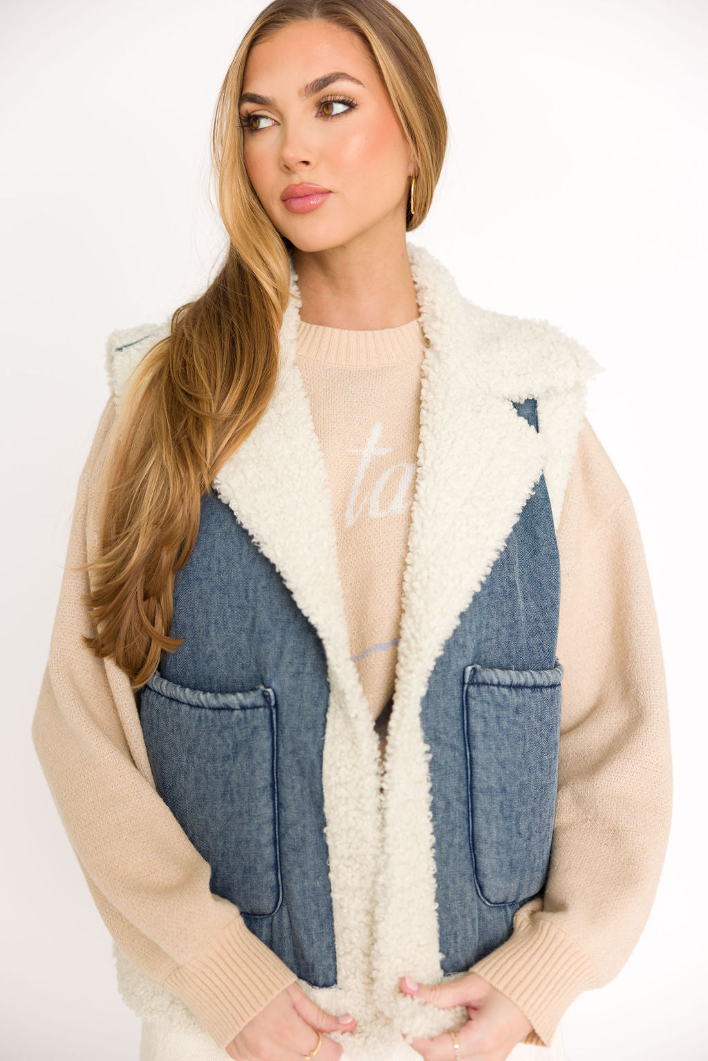 Willa Women's Sherpa Lined Denim Jacket Vest - Cozy Winter Outwear for Casual & Outdoor Activities