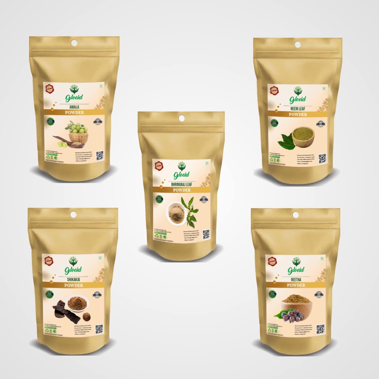 Organic Ayurvedic Hair Care Powder Set - Amla, Reetha, Shikakai, Neem & Bhringraj (40g Each) for Natural Hair Growth, Dandruff Treatment & Scalp Care | Perfect for DIY Hair Masks, Herbal Shampoo & Ayurvedic Hair Treatments