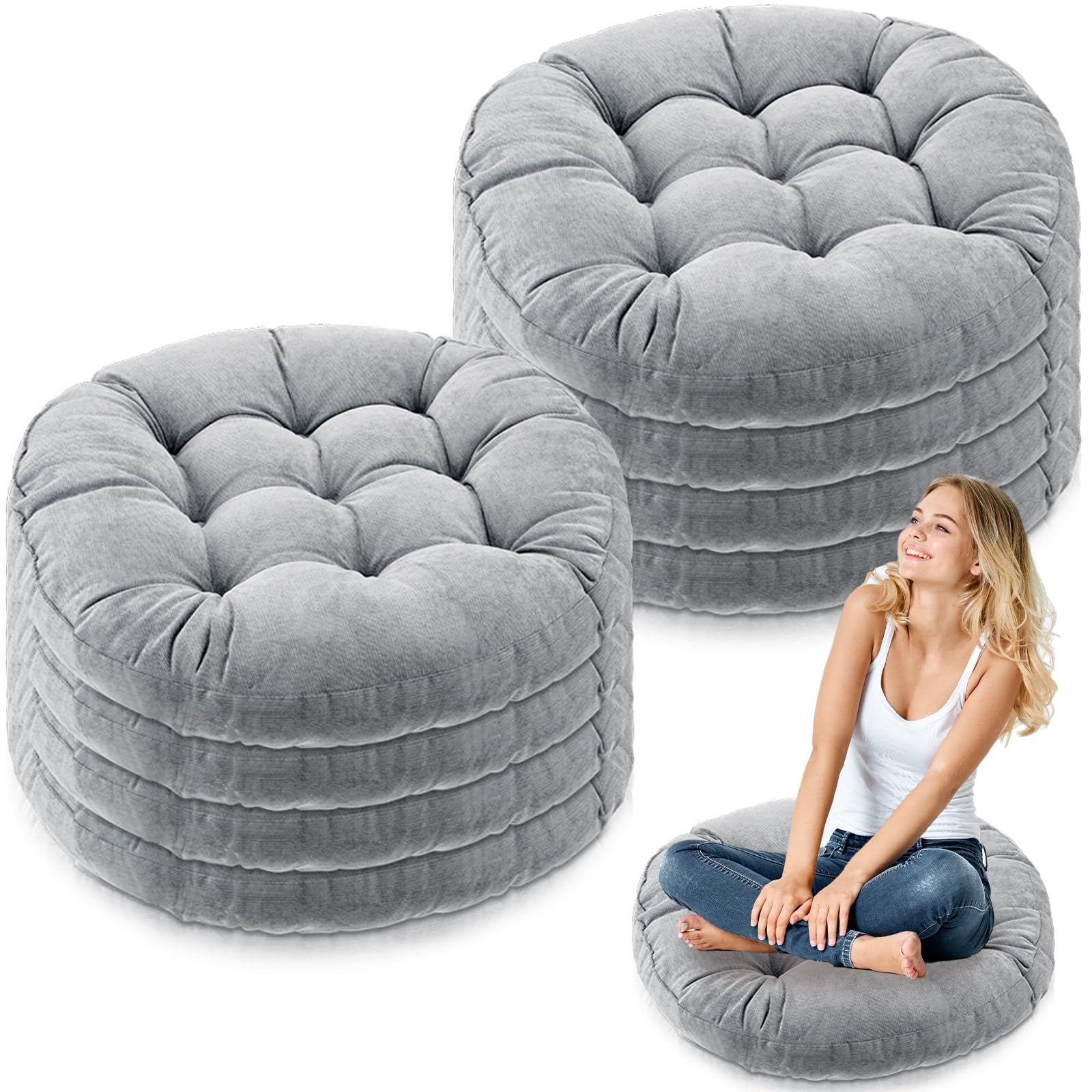 Jerify 22x22 Inch Round Floor Pillows - Large Meditation Cushion for Adults & Kids, Soft Floor Seating Pillow Set of 8, Light Gray - Perfect for Yoga, Meditation, Living Room Decor, and Christmas Gifts