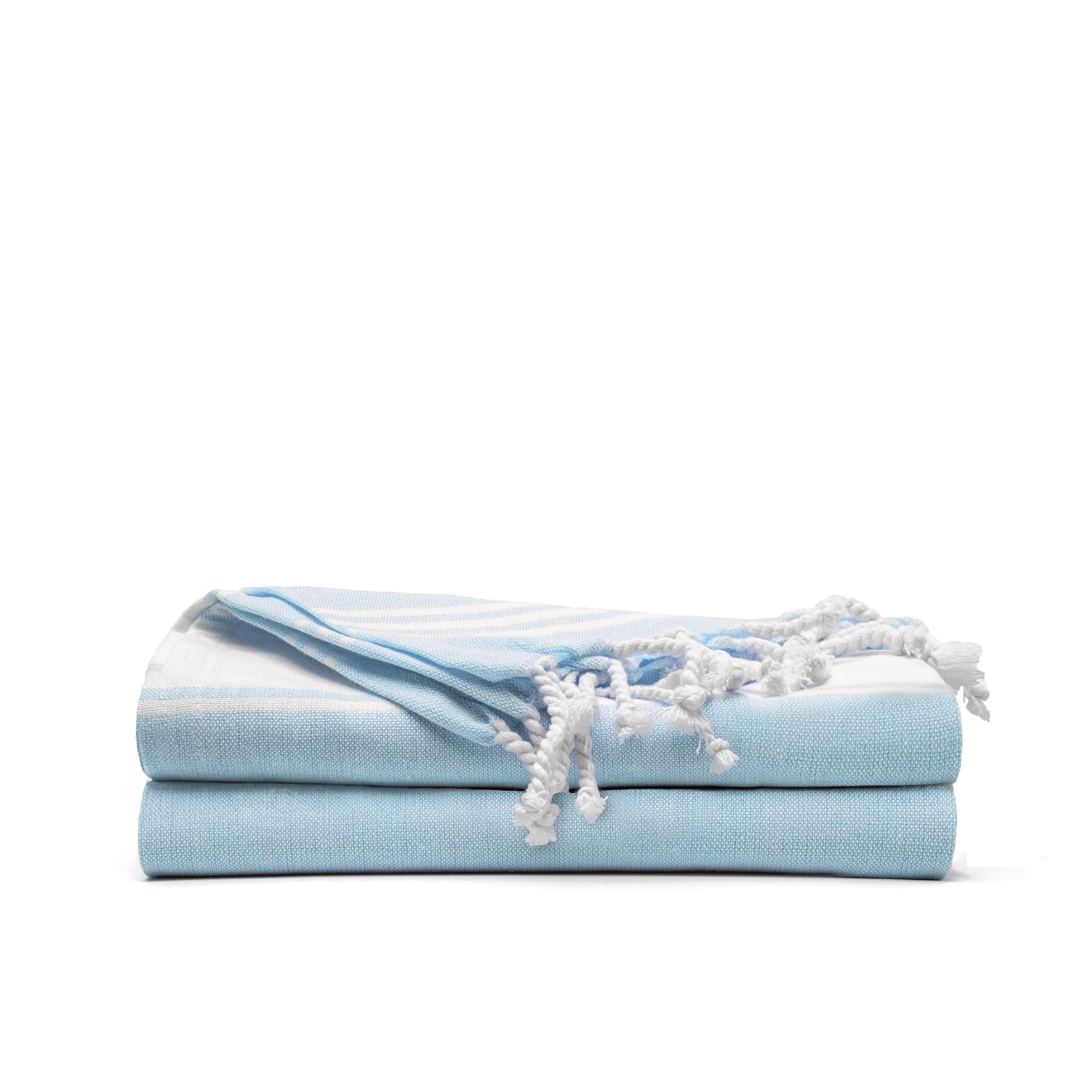 Premium Turkish Cotton Beach Towels Set of 2 - Extra Large, Quick-Drying & Lightweight Bath Towels - Soft & Absorbent Aqua Blue - Perfect for Pool, Beach, Spa & Gym Use