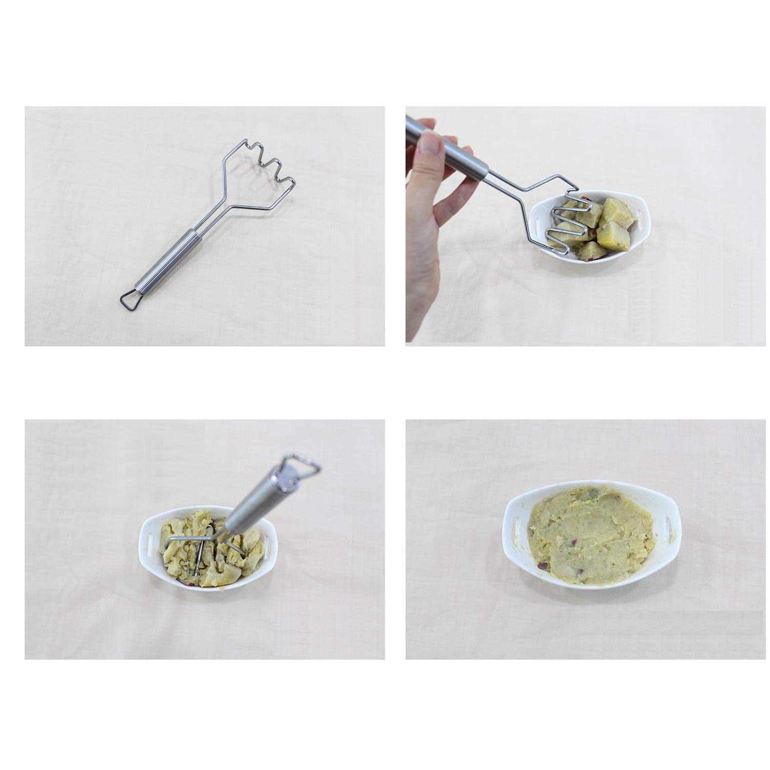 LENITH Mini Stainless Steel Potato Masher - Kitchen Tool for Mashing Potatoes, Making Puree & Salad - Durable Silver Potato Ricer for Cooking, Baking & Meal Prep