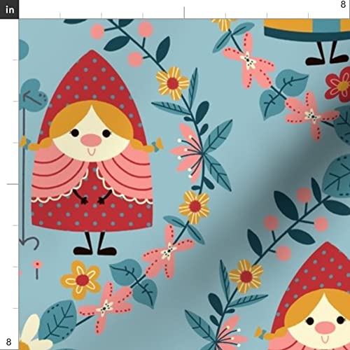 Gnomes Garden Bloom Teal Fantasy Spring Blossom Printed Cotton Fabric - Fat Quarter for Sewing, Quilting, Apparel & Home Decor | Perfect for DIY Crafts, Pillows & Spring-Themed Projects