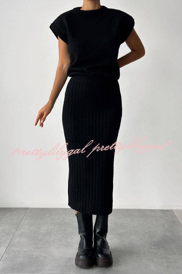 Triko Knit Short Sleeve Sweater & Stretch Ribbed Midi Skirt Set for Women | Casual Outfit for Spring & Fall | Perfect for Office, Date Night & Weekend Brunch
