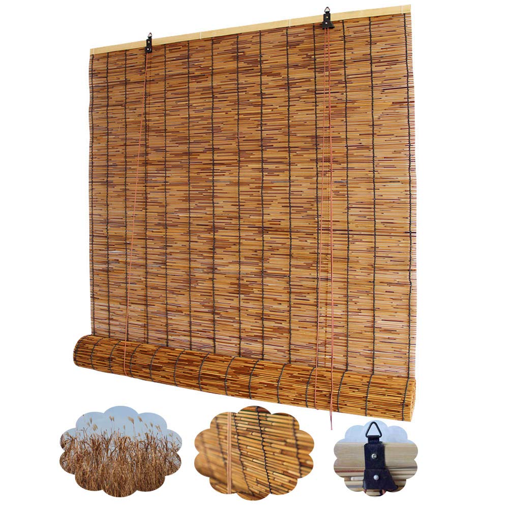 Natural Bamboo Reed Window Blinds & Roll Up Shades - UV Protection & Breathable Indoor/Outdoor Shades for Patio, Living Room, Bedroom - 53 Size Options for Perfect Fit - Home & Office Decoration Solution