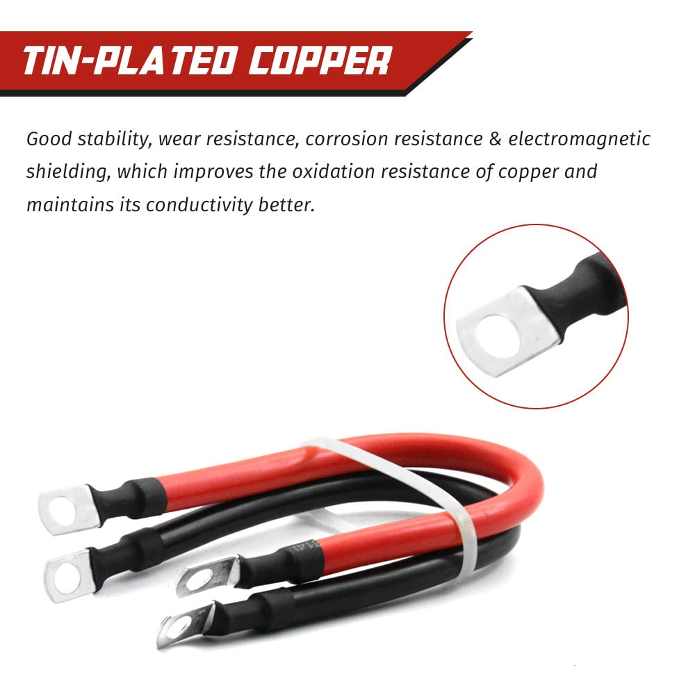4 AWG Gauge Pure Copper Battery Cables - 2pcs Red & Black Power Inverter Wire Set with 3/8