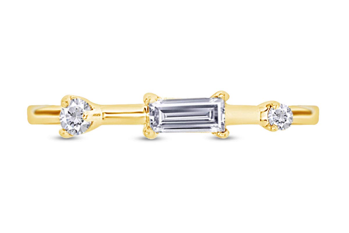 10K Gold Baguette & Round Cut White Natural Accent Diamond Engagement Ring for Women (0.06 CTTW) - Perfect for Proposals, Anniversaries, and Special Occasions