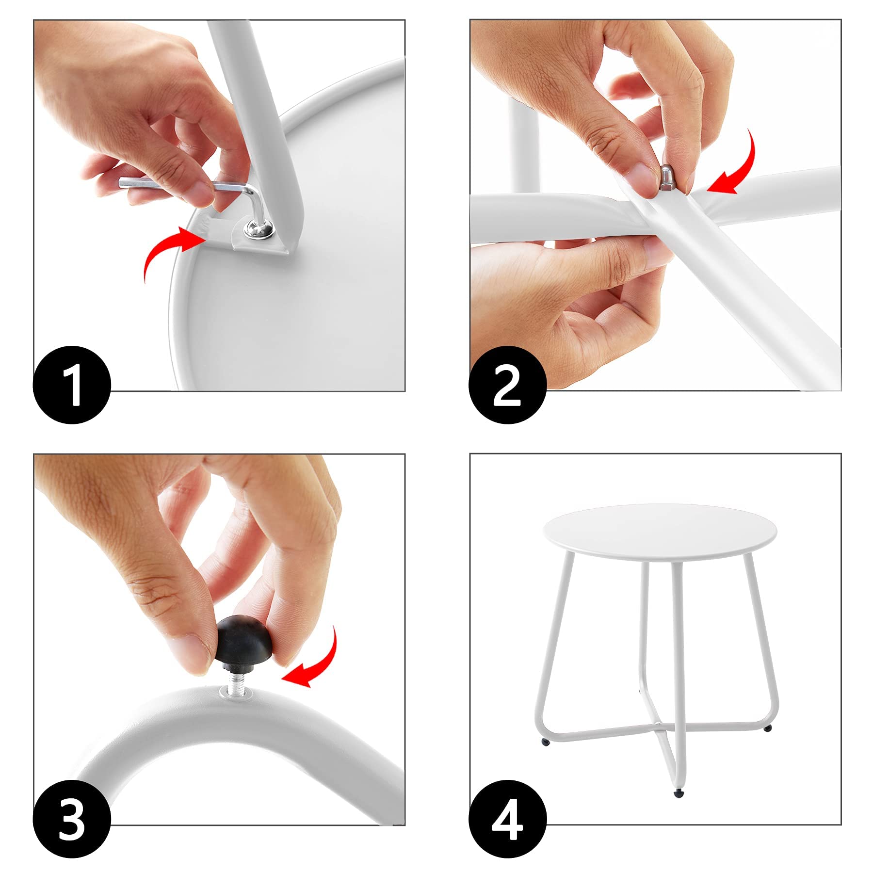 Waterproof Round Metal Side Table - Weather Resistant Outdoor & Indoor End Table for Patio, Garden, Balcony, Yard | Portable Small Steel Coffee Table for Relaxing, Entertaining & Decor (White)