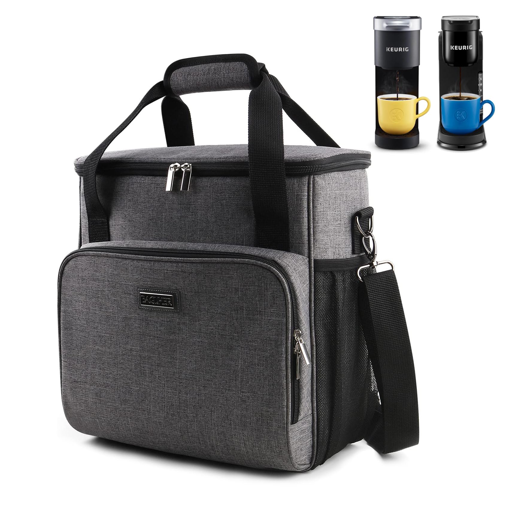 Portable Keurig Coffee Maker Travel Bag - Compatible with K-Mini, K-Mini Plus, K-Express & K-Iced | Compact Carrying Case with Adjustable Shoulder Strap | Perfect for Travel, Camping & Office Use (Grey)