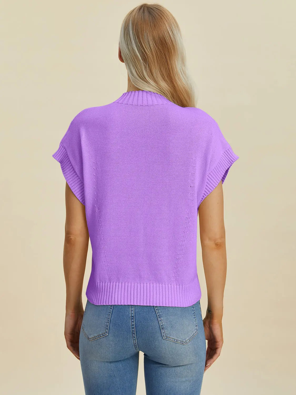 Double Take Full Size Mock Neck Short Sleeve Sweater for Women - Soft Knit Pullover Top for Casual Wear & Office Outfits | Perfect for Fall & Winter Layering
