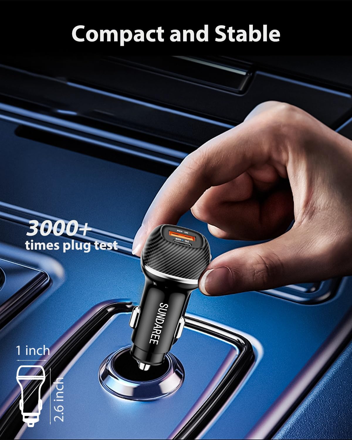 SUNDAREE 90W USB C Car Charger Fast Charging PD45W QC3.0 Dual Port PPS USB Cigarette Lighter Adapter for iPhone 16 15 14 13 Pro Max Plus iPad Samsung Galaxy - Black | Fast Car Charging for Road Trips & Daily Commute