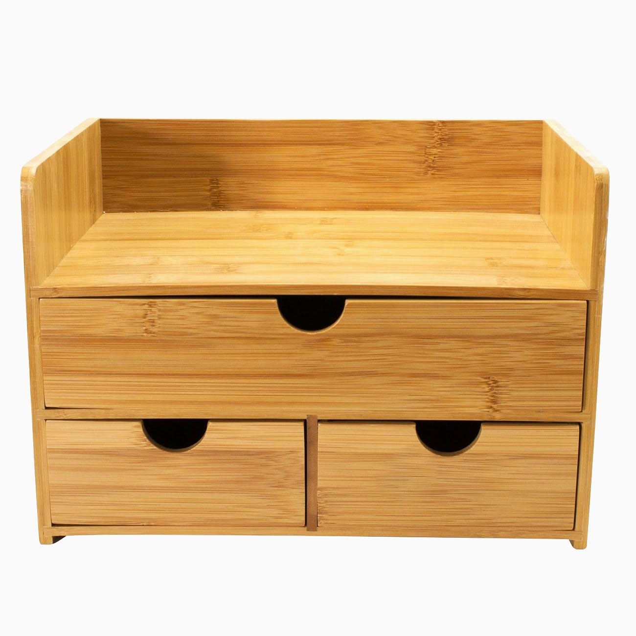 Sorbus 3-Tier Bamboo Desk Organizer with Drawers & Shelf - 100% Natural Bamboo Desktop Storage Box for Office, Makeup Vanity & Countertop Organization - Perfect for Pens, Cosmetics & Small Accessories - Fully Assembled