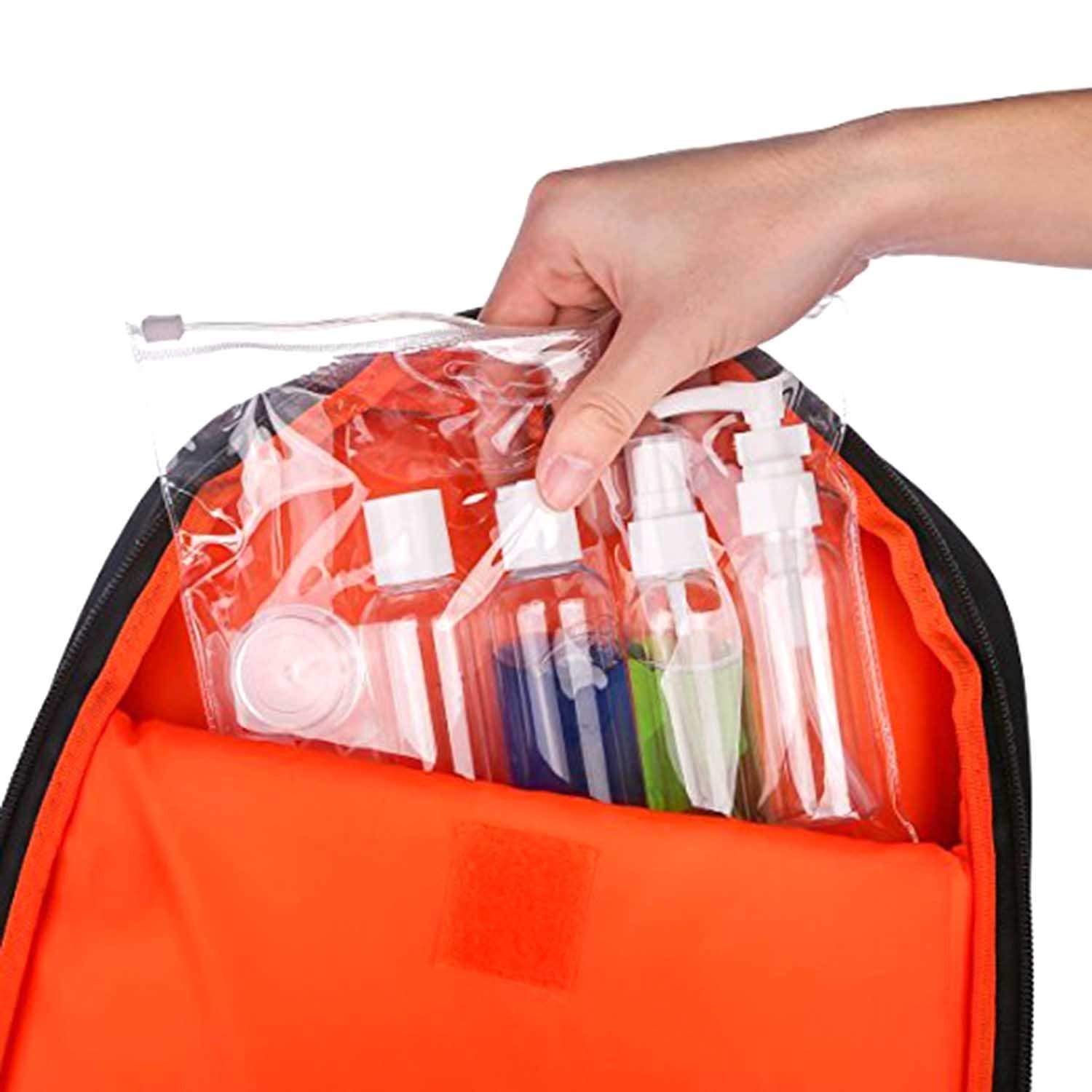 HARIVAR MART™ 7-Piece Plastic Travel Size Empty Bottles Set for Makeup, Cosmetics & Toiletries - Leak-Proof Portable Liquid Containers with Storage Bag - Perfect for Air Travel, Gym & Daily Organizing