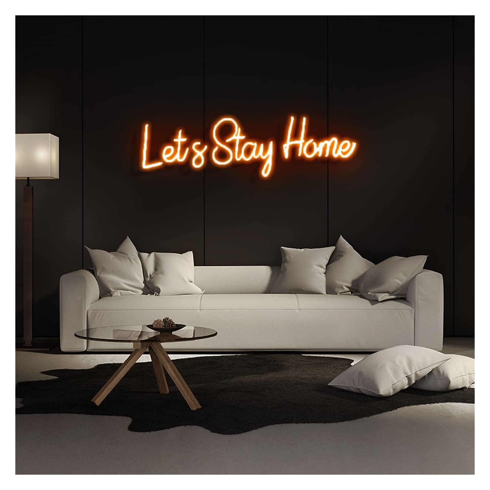 Custom 'Let's Stay Home' Dimmable Neon Sign Light - Orange Wall Decor for Living Room, Bedroom, Office - Perfect for Christmas, Wedding & Home Decor (65cm Wide)
