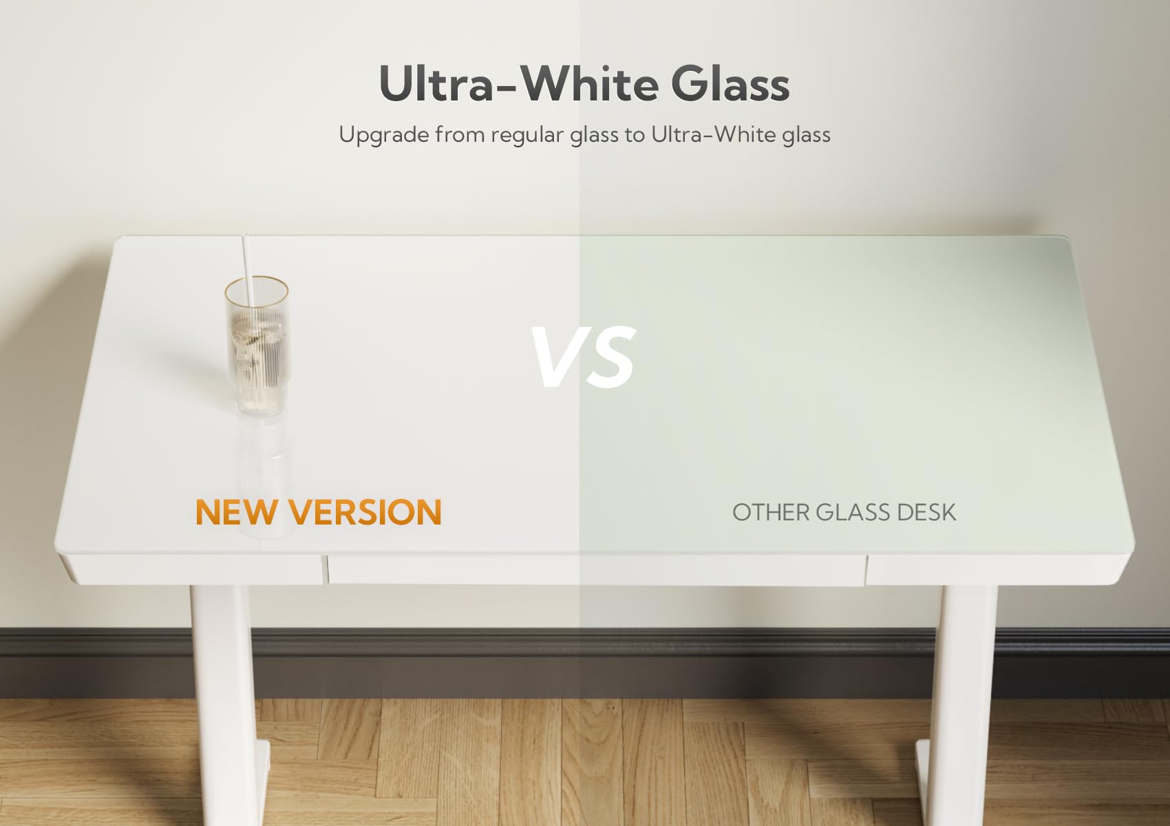 Claiks 48×24 Inch Adjustable Height Glass Standing Desk with Drawers - Quick Assembly Home Office Computer Desk with USB Ports - White - Perfect for Remote Work & Small Spaces
