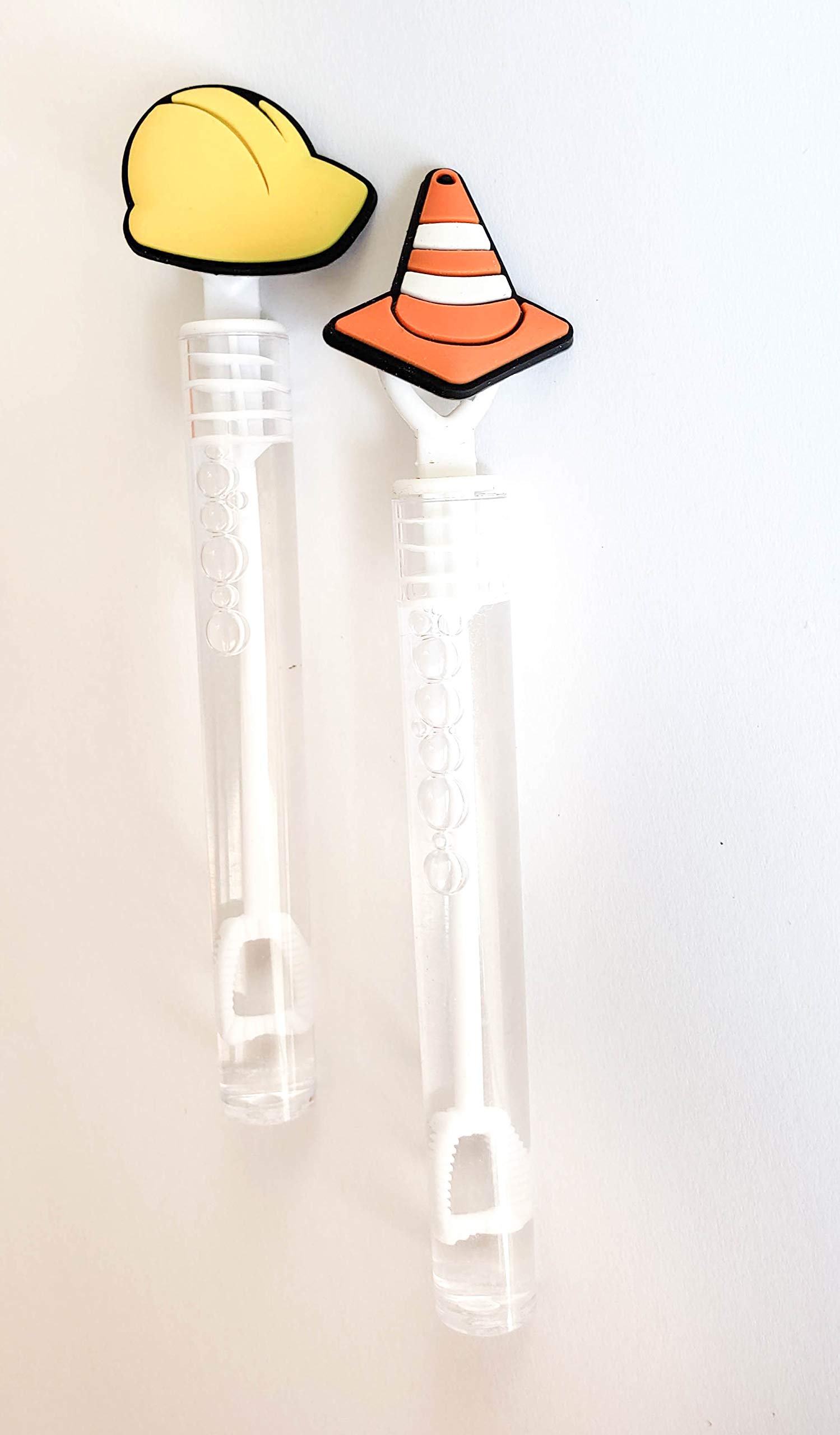 Mini Bubble Wands - 24 Pack Non-Toxic Prefilled Bubble Solution with Construction Hats & Cones - Perfect for Kids Birthday Parties, Outdoor Play, and Summer Activities - Fun Party Favors for Boys and Girls