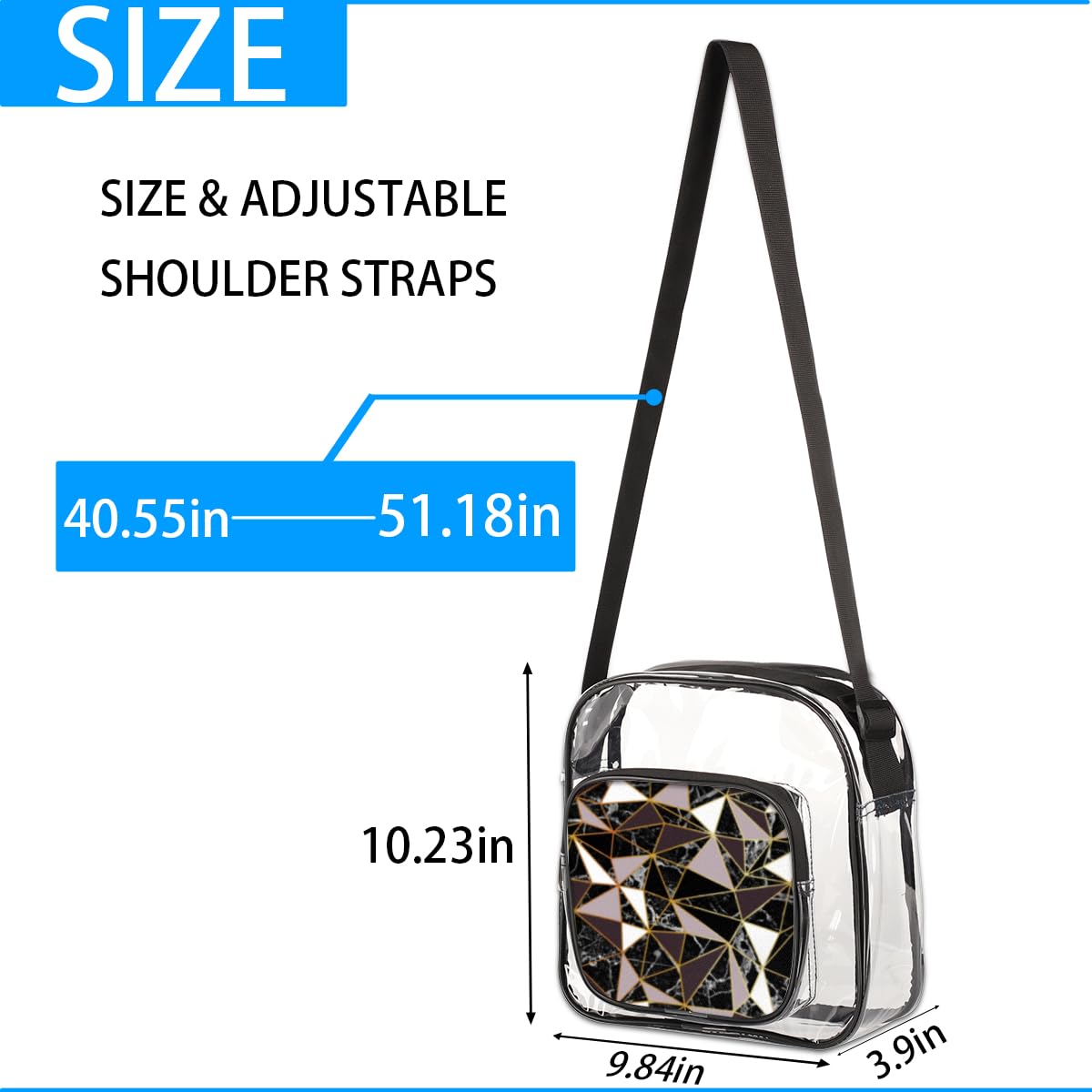 QsirBC Clear Crossbody Bag - Marble Pattern PVC Purse, Transparent Messenger Shoulder Bag for Women (9.84 x 3.9 x 10.23 in) - Perfect for Concerts, Sports Events, Stadiums, Work & Travel Accessories