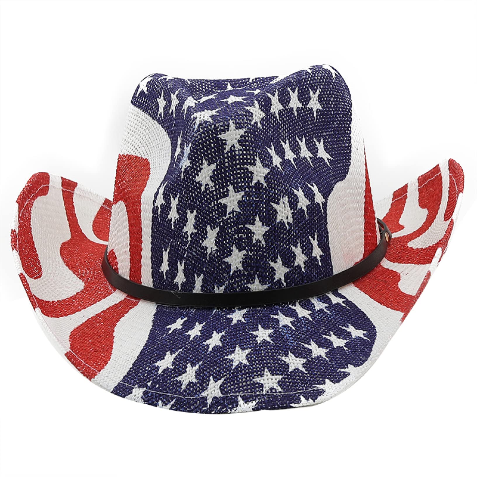 American Flag Cowboy Hat for Women & Men - Wide Brim Sun Protection Cowgirl Hat for Spring & Summer | Patriotic Paper Straw Western Hat for Outdoor Rodeo, Music Festivals & Beach Vacations