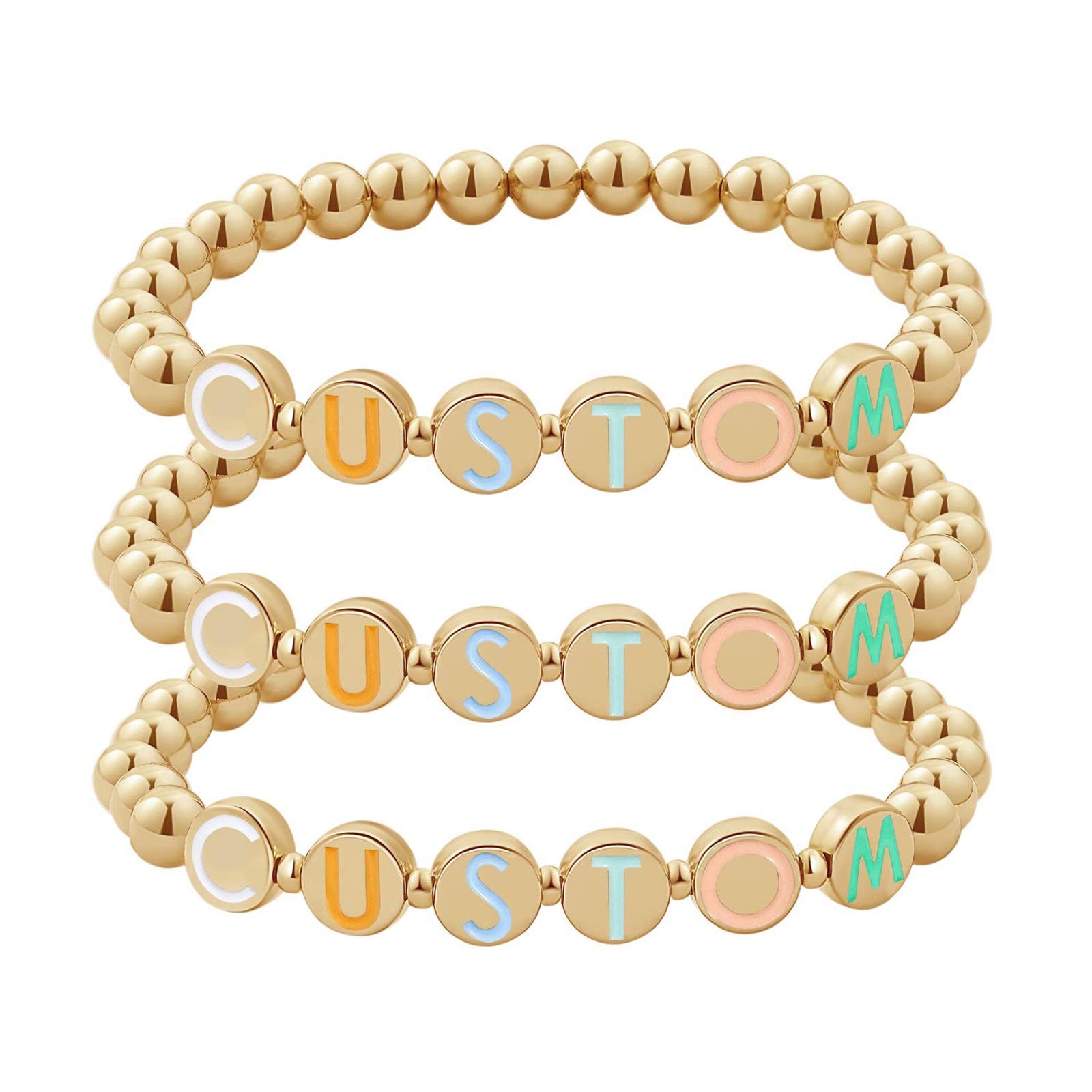 Personalized Name Bead Bracelet - Custom Engraved Letter Disc Pisa Bracelet Set for Women, Men, Couples | Thoughtful Gift for Mom, Girlfriend, Daughter, Friends | Perfect for Anniversaries, Birthdays, Valentine's Day