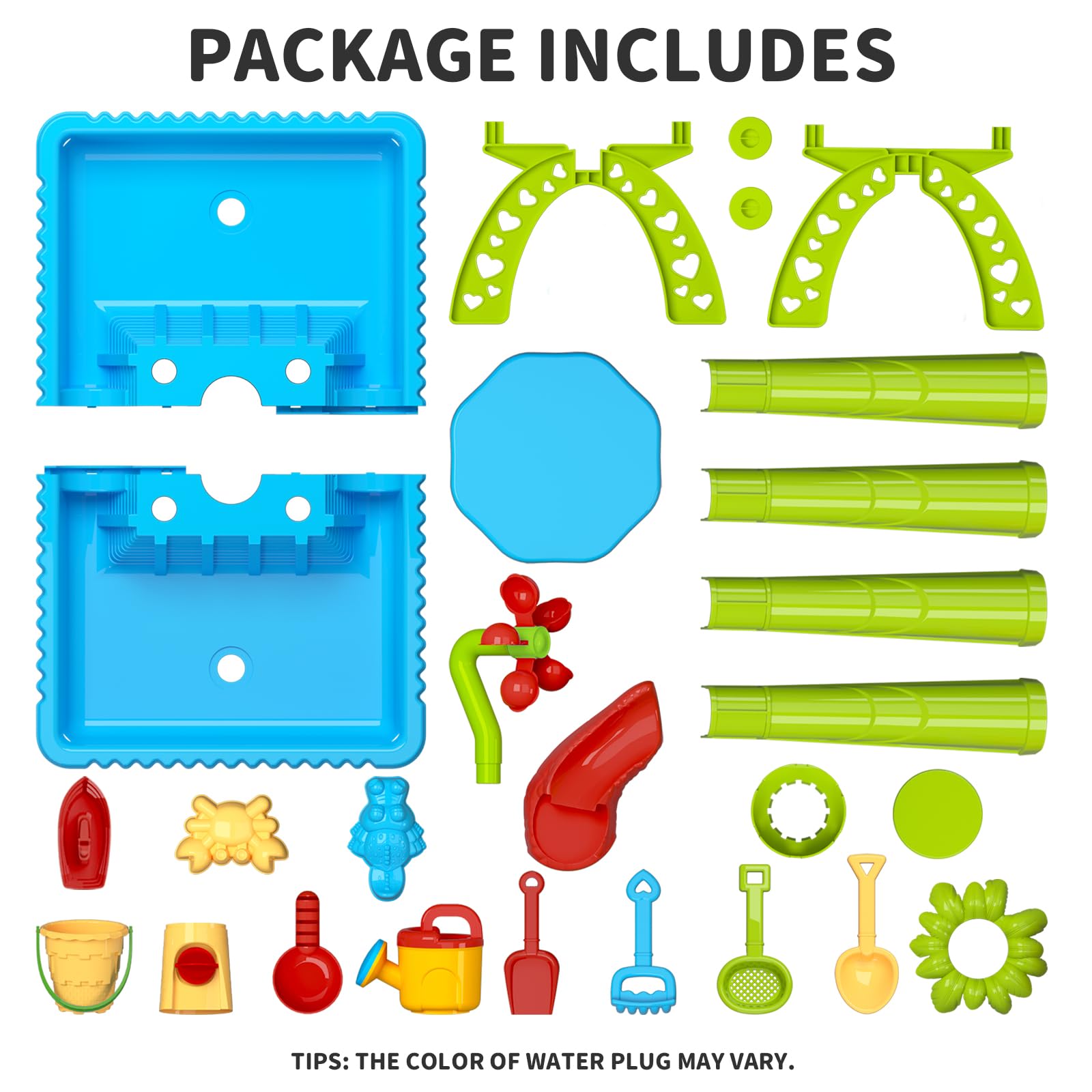 TEMI 27-Piece Sand and Water Play Table for Toddlers - Outdoor Sensory Activity Table with Accessories for Kids, Perfect for Summer Beach, Backyard, and Garden Playtime