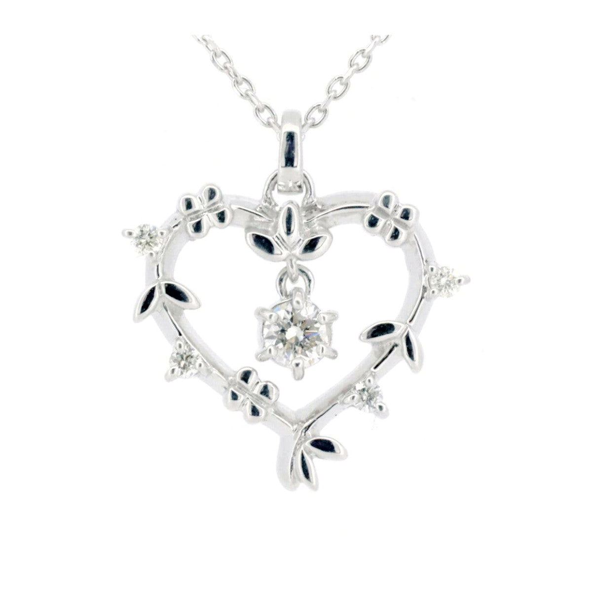 4℃ 18K White Gold Heart Pendant Necklace with Diamonds - Perfect for Valentine's Day Gifts & Anniversary Jewelry