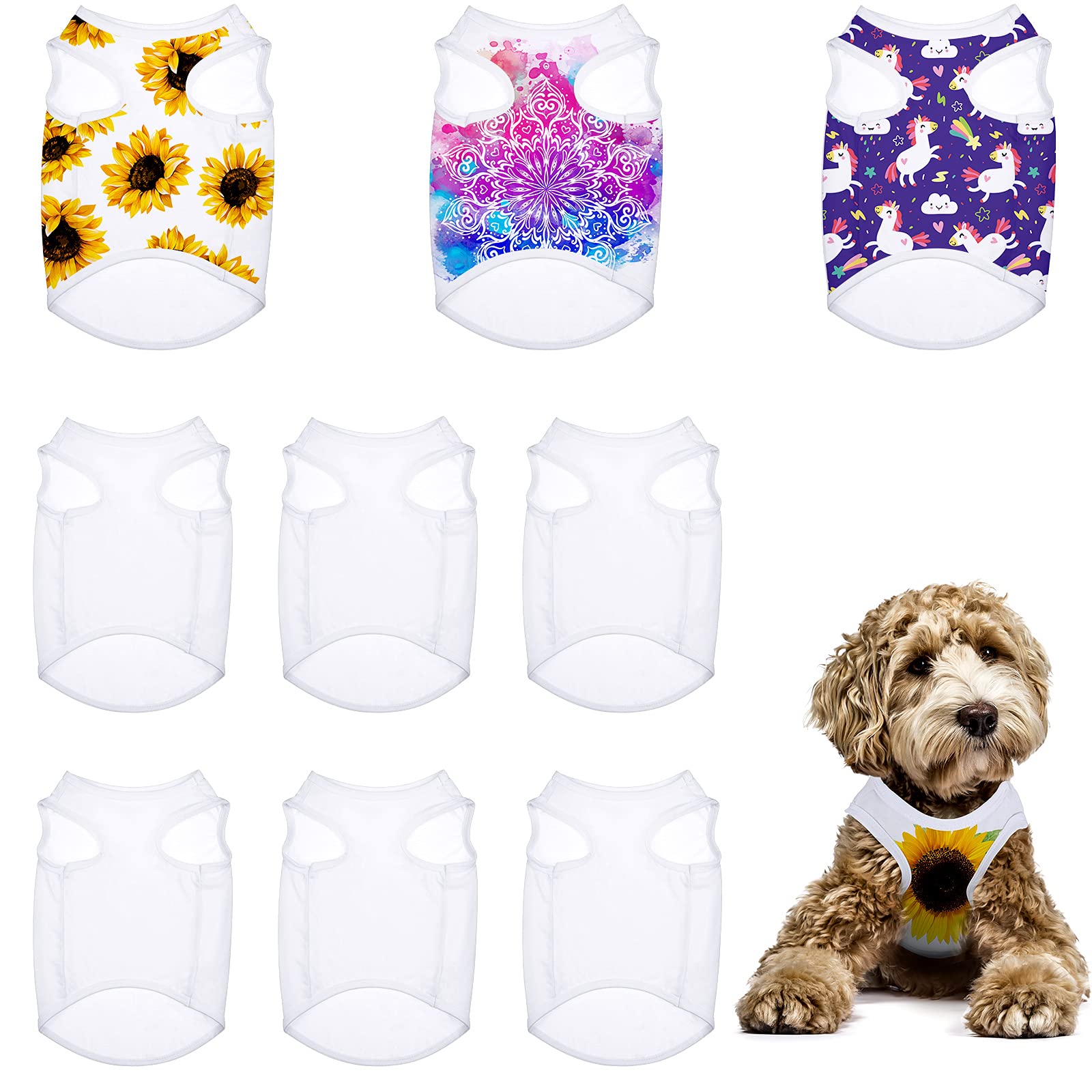 8-Piece Sublimation Blank Dog Shirts Set - Heat Transfer Dog Pajamas & Lightweight Puppy Vests - Breathable Apparel for Small to Medium Dogs (M) - Perfect for Daily Wear, Pet Photos & Special Occasions