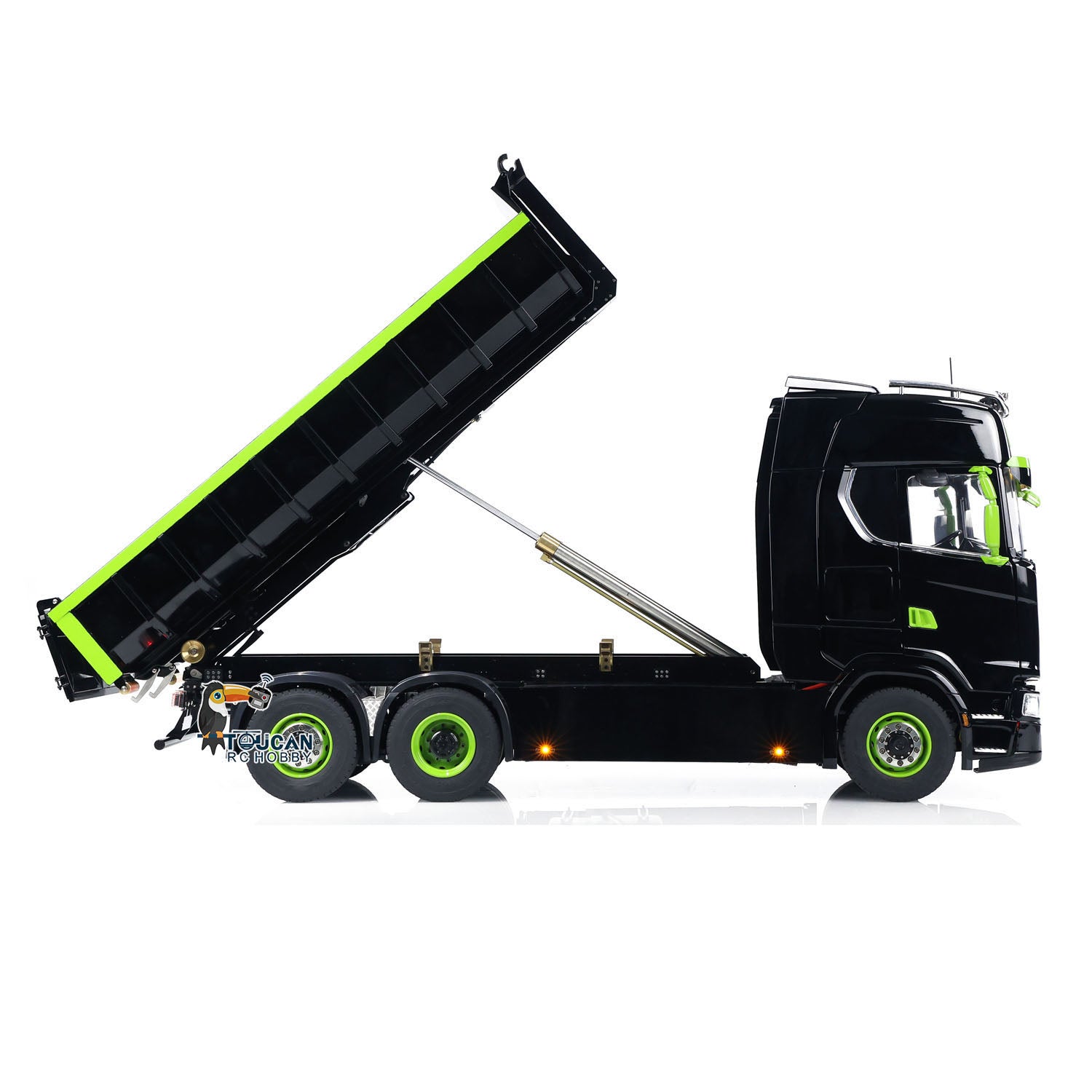 1/14 Scale 6x6 Hydraulic RC Dump Truck - Metal Radio Controlled Roll Off Dumper with Rear Axle Lifting, 3-Speed Transmission & LED Light System - Perfect for Construction Site Play, Off-Road Adventure & Collectors Display