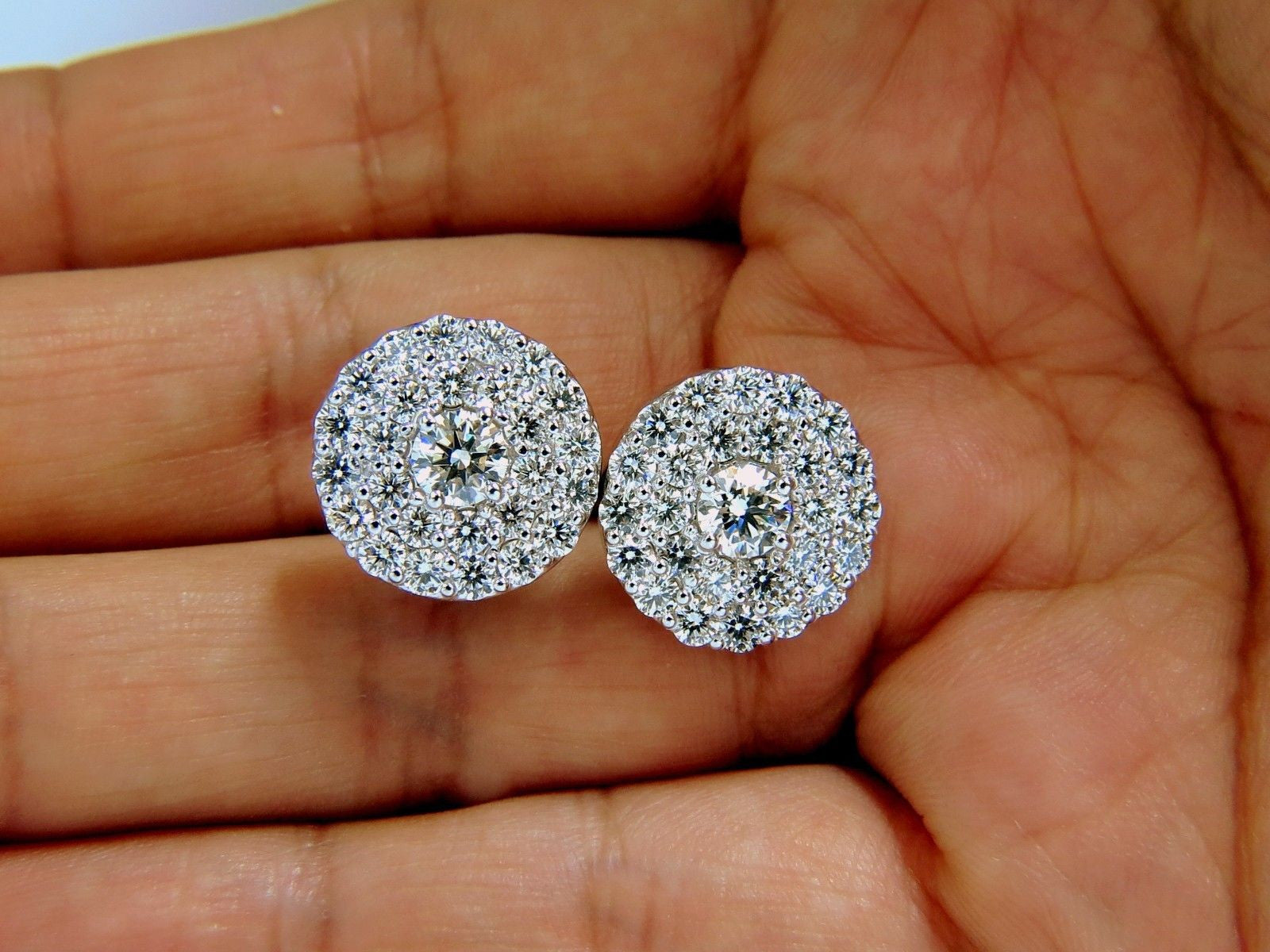 GIA Certified 4.60ct Matching Diamond Cluster Circular Earrings with Omega Back - Perfect for Weddings, Anniversaries & Special Occasions