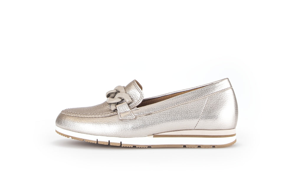Gabor Gold Leather Wedge Loafer 41562 - Women's Comfortable Slip-On Shoes for Work, Office & Casual Wear | Stylish & Supportive Footwear for Everyday Use