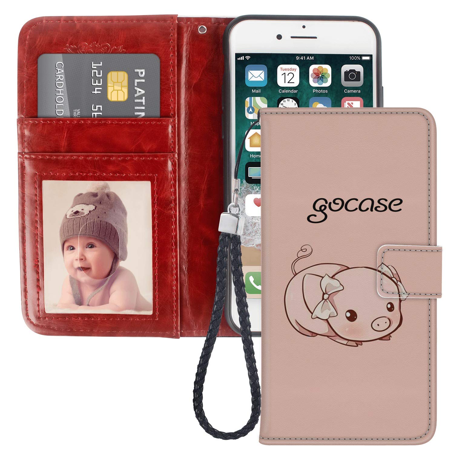 Premium PU Leather iPhone 6/6s Wallet Case with Card Slots & Viewing Stand - Flip Folio Cover with Wrist Strap for Women & Men | Perfect for Travel, Shopping & Daily Use