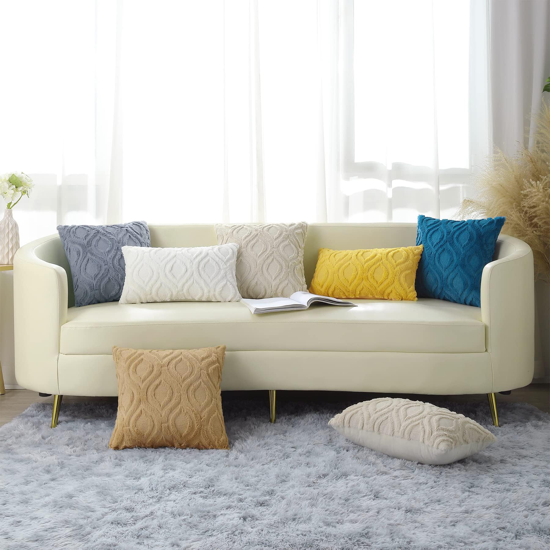20x20 Inch Soft Plush Faux Wool Throw Pillow Covers Set of 2 - Black Decorative Couch Pillows for Living Room, Sofa & Bed - Cozy Home Decor Accent for Winter & Spring Seasons