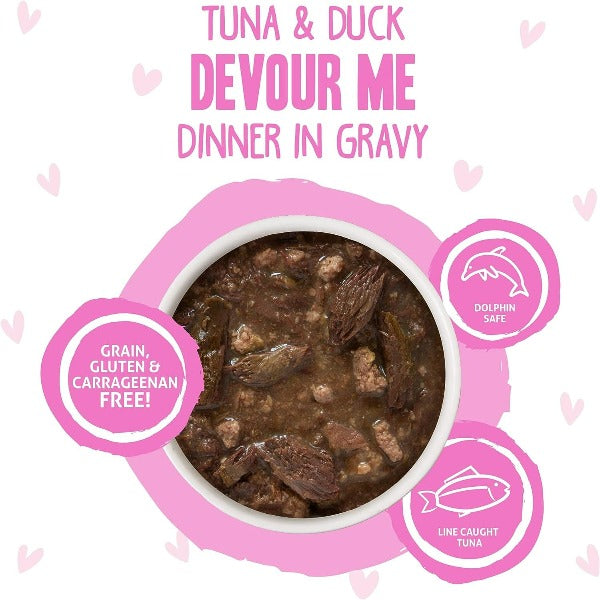 Premium B.F.F. Devour Me Tuna & Duck Dinner in Gravy Pouch Cat Food - Grain-Free Wet Cat Food for Adult Cats - Perfect for Picky Eaters & Special Occasions
