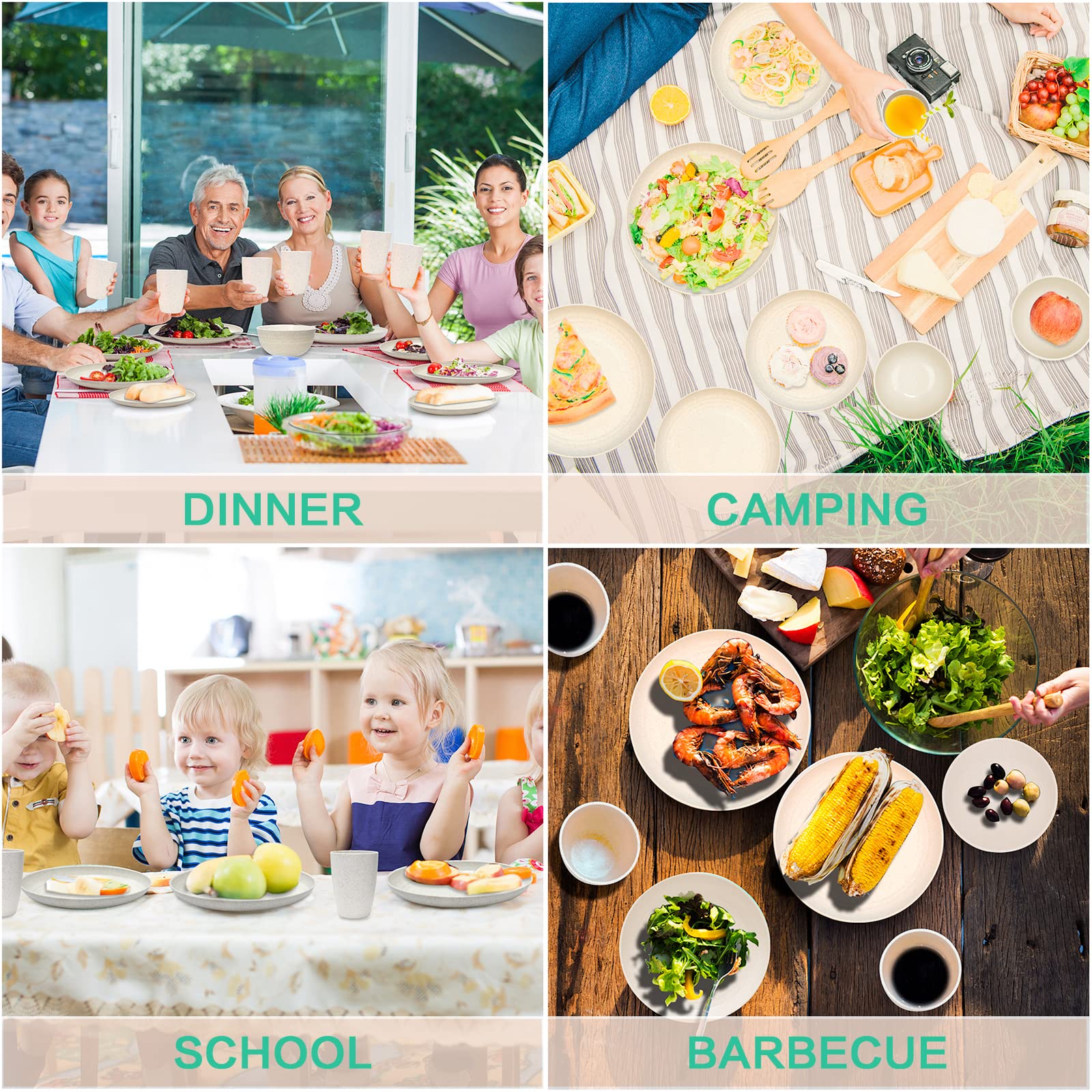 Eco-Friendly Wheat Straw Dinnerware Set for 6 - 24PCS Lightweight Unbreakable Plates, Bowls & Cups | Microwave & Dishwasher Safe | Perfect for Camping, RV, Picnic, Kitchen | Ideal for Kids & Adults | Durable Outdoor & Indoor Dining Solution