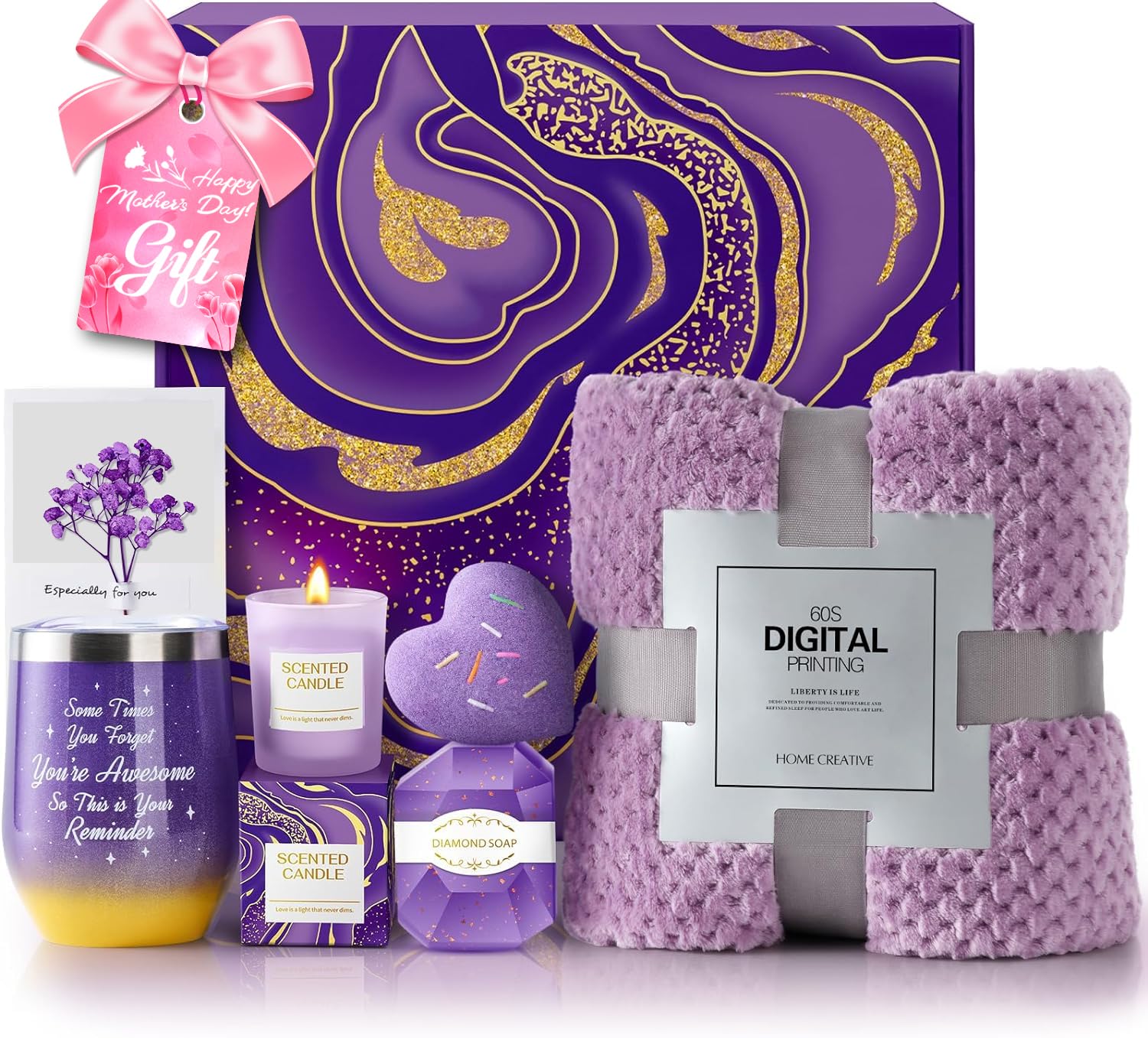 ANLEMIN Mother's Day Gifts for Mom, Wife, Daughter - Birthday & Teacher Appreciation Gifts for Women - Relaxation Gift Basket with Luxurious Flannel Blanket - Get Well Soon Gifts for Her & Sister - Perfect for Home, Office, and Spa Relaxation