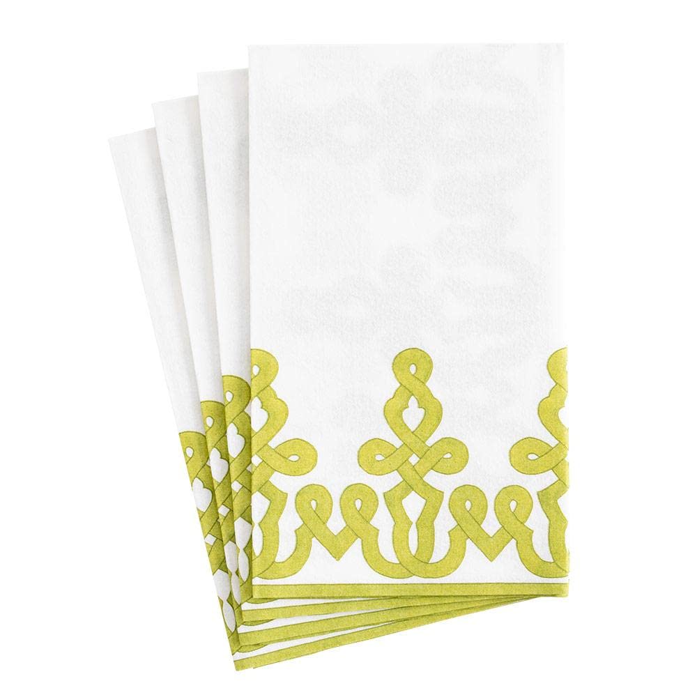 Premium Caspari Dessin Passementerie Linen Guest Towels - Set of 12 Eco-Friendly Moss Green Paper Napkins for Elegant Dinner Parties & Upscale Events