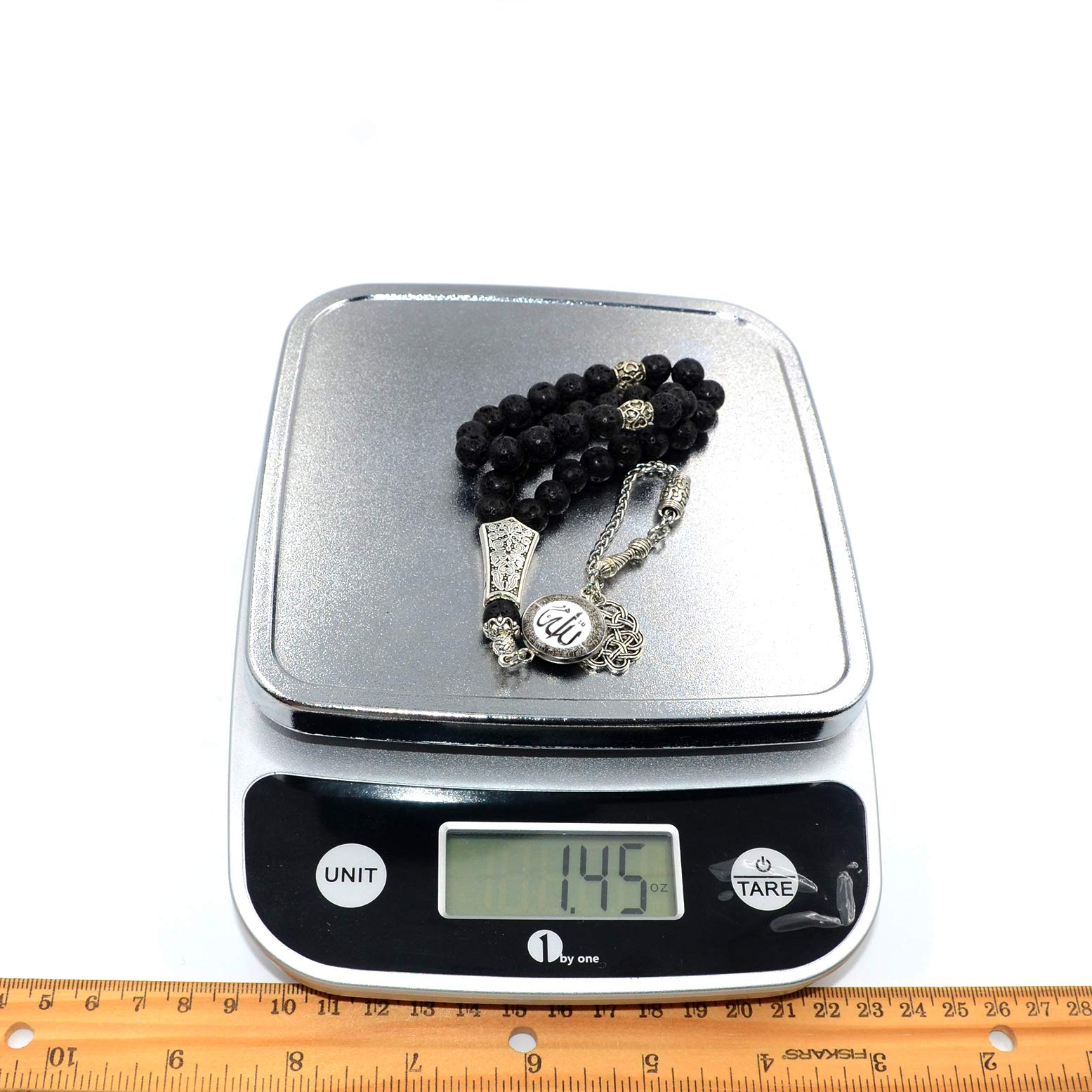 Premium Allah Tassel Worry Beads - 8mm Black Agate Stone Prayer Beads (33 Beads) - Islamic Tasbih, Misbaha, Rosary for Meditation, Stress Relief & Spiritual Practice