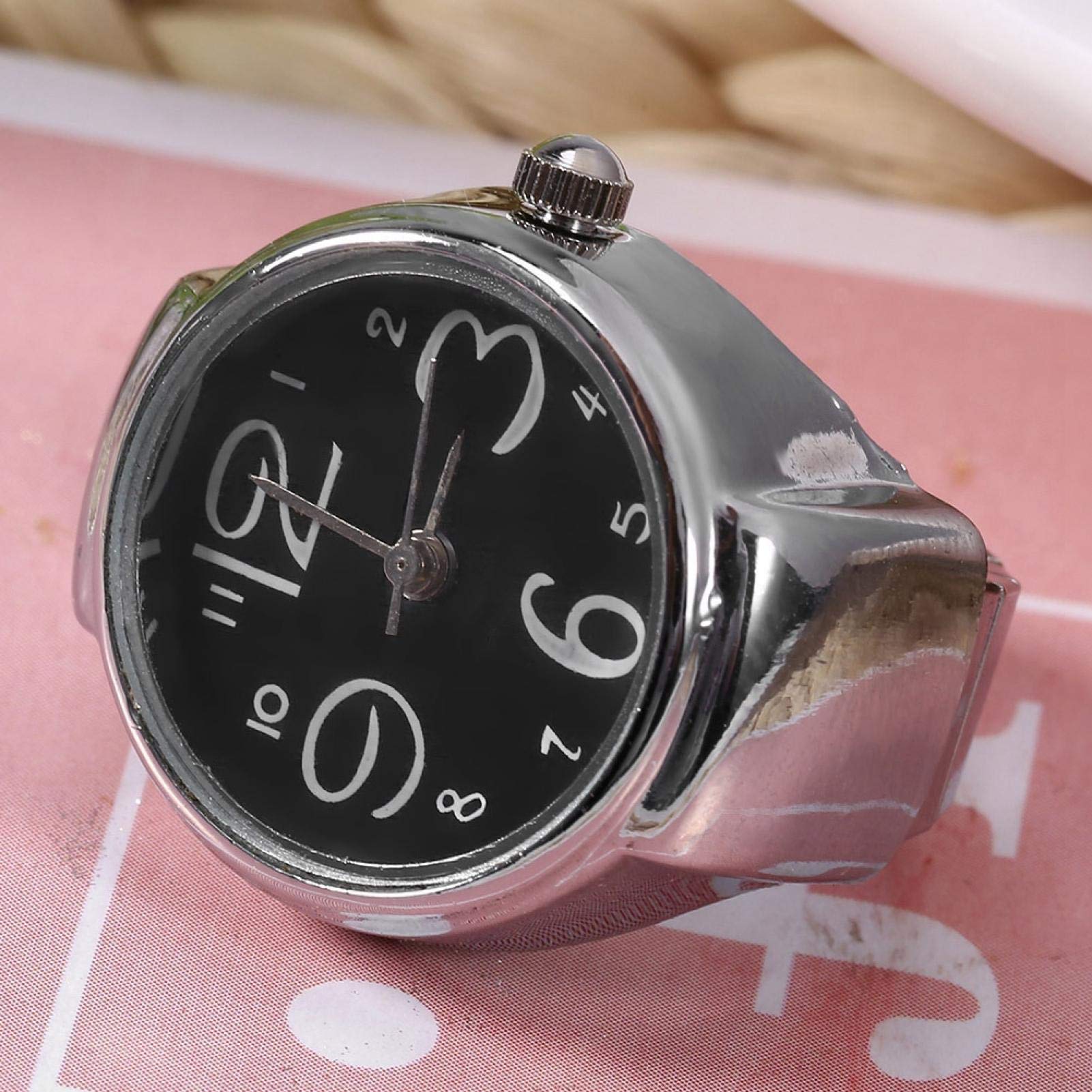 ZJchao Stylish Finger Ring Watch for Men & Women - 8 Color Options, Quartz Analog Round Design - Perfect for Parties, Dates & Unique Fashion Accessories (Black)
