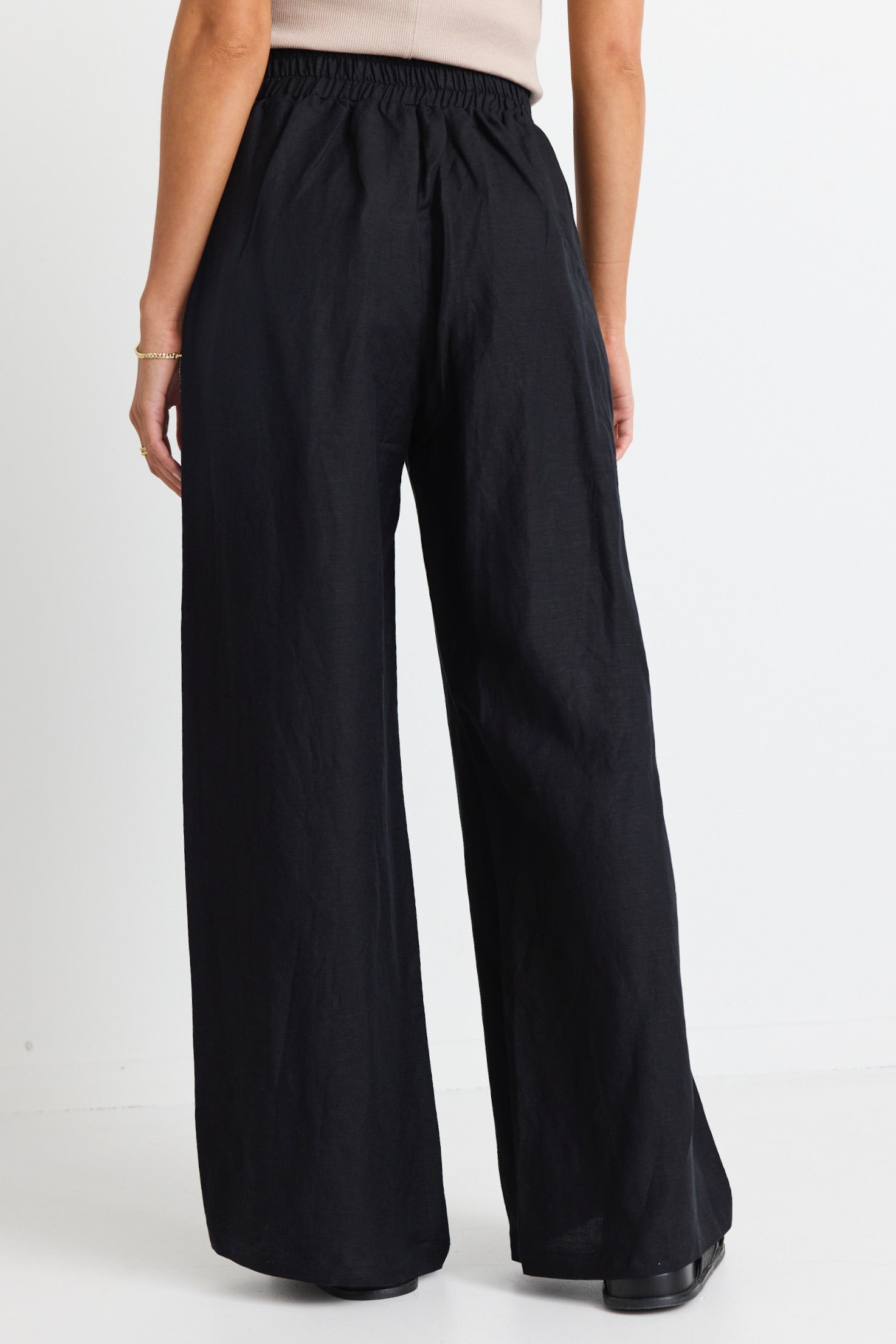 Guardian Black Linen Viscose Elastic Waist Pants for Women - Comfortable Stretch Pull-On Trousers for Work, Travel & Casual Wear