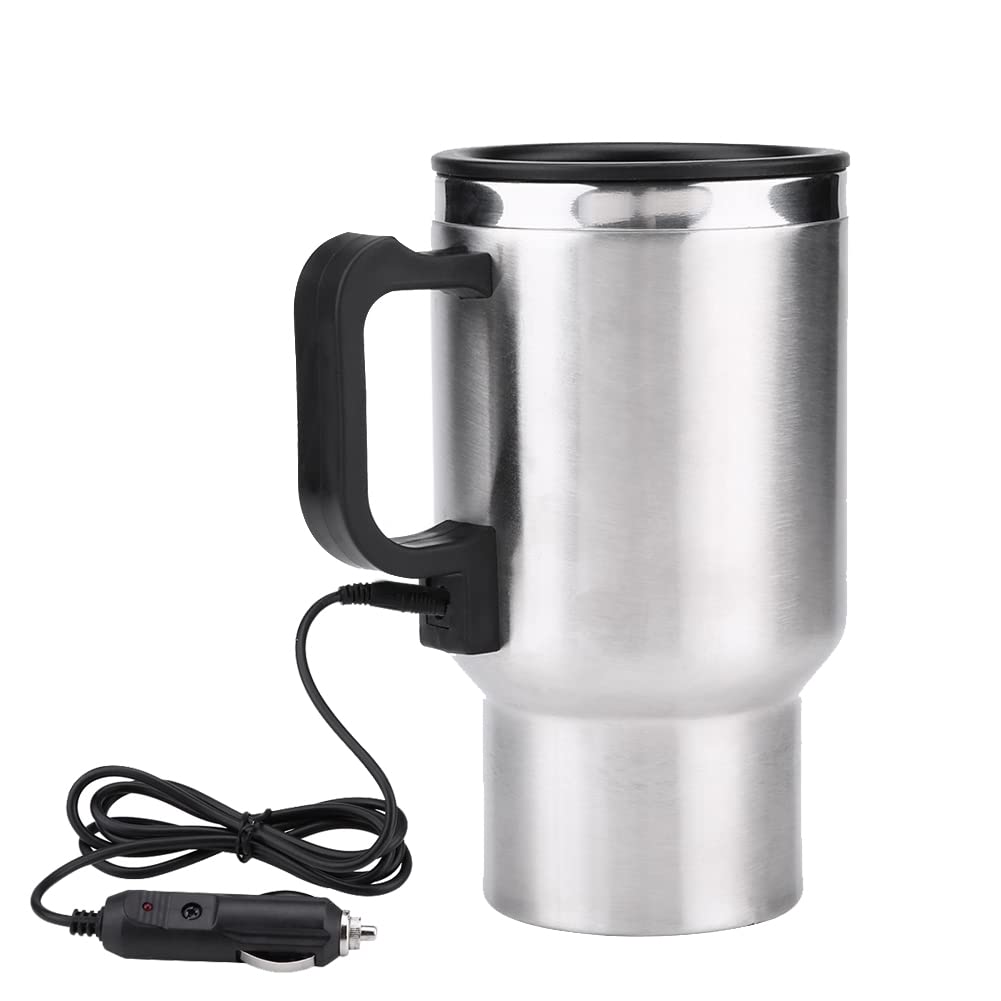 12V 450ml Electric Car Kettle - Stainless Steel Travel Heating Cup for Coffee & Tea - Portable Hot Water Kettle with Cigarette Lighter Plug - Perfect for Road Trips, Camping & Office Use