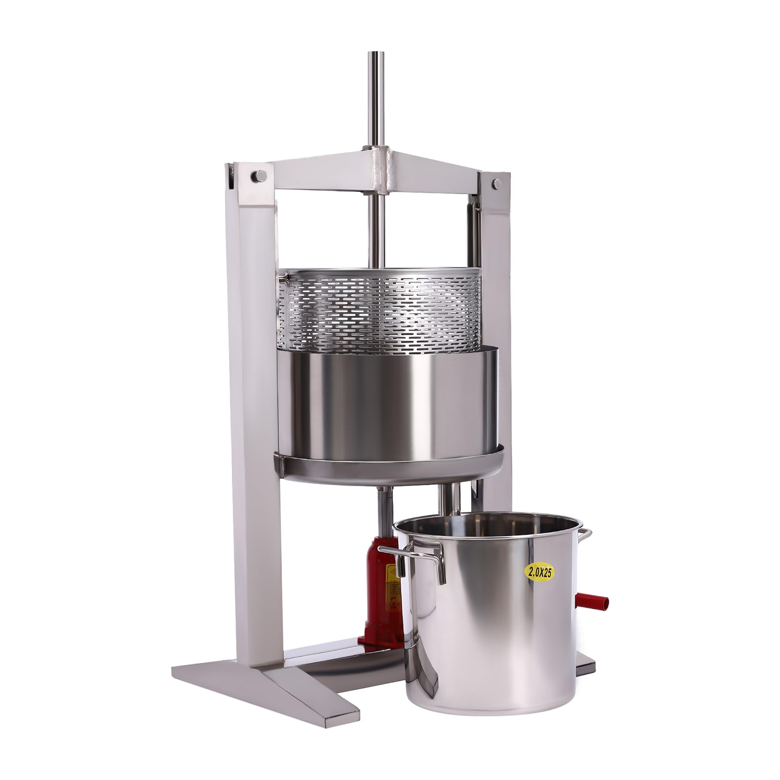 5.28 Gallon (20L) Heavy-Duty Stainless Steel Fruit & Wine Press with Hydraulic Jack - Manual Juice Crusher for Apple, Grape, Berry - Perfect for Home Winemaking, Cider Pressing & Fresh Juice Extraction