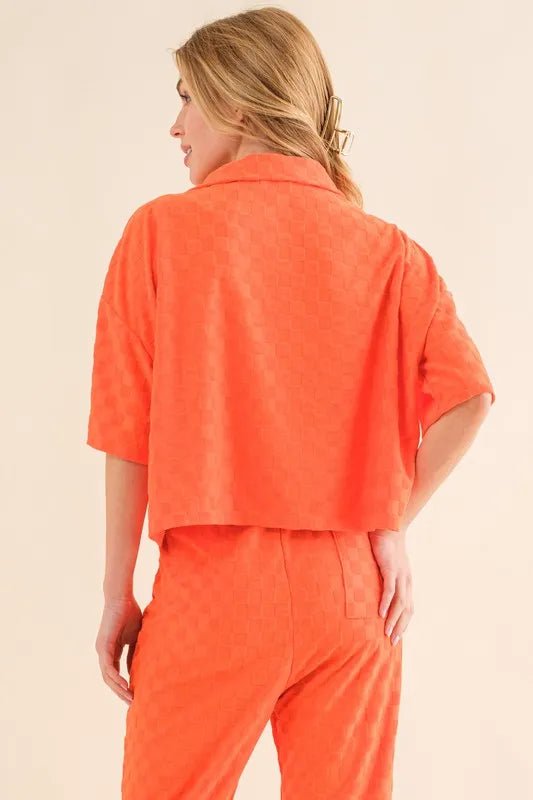 Brushed Texture Checkerboard Pattern Casual Top for Women - Stylish & Comfortable Everyday Wear for Work, Dates & Outings