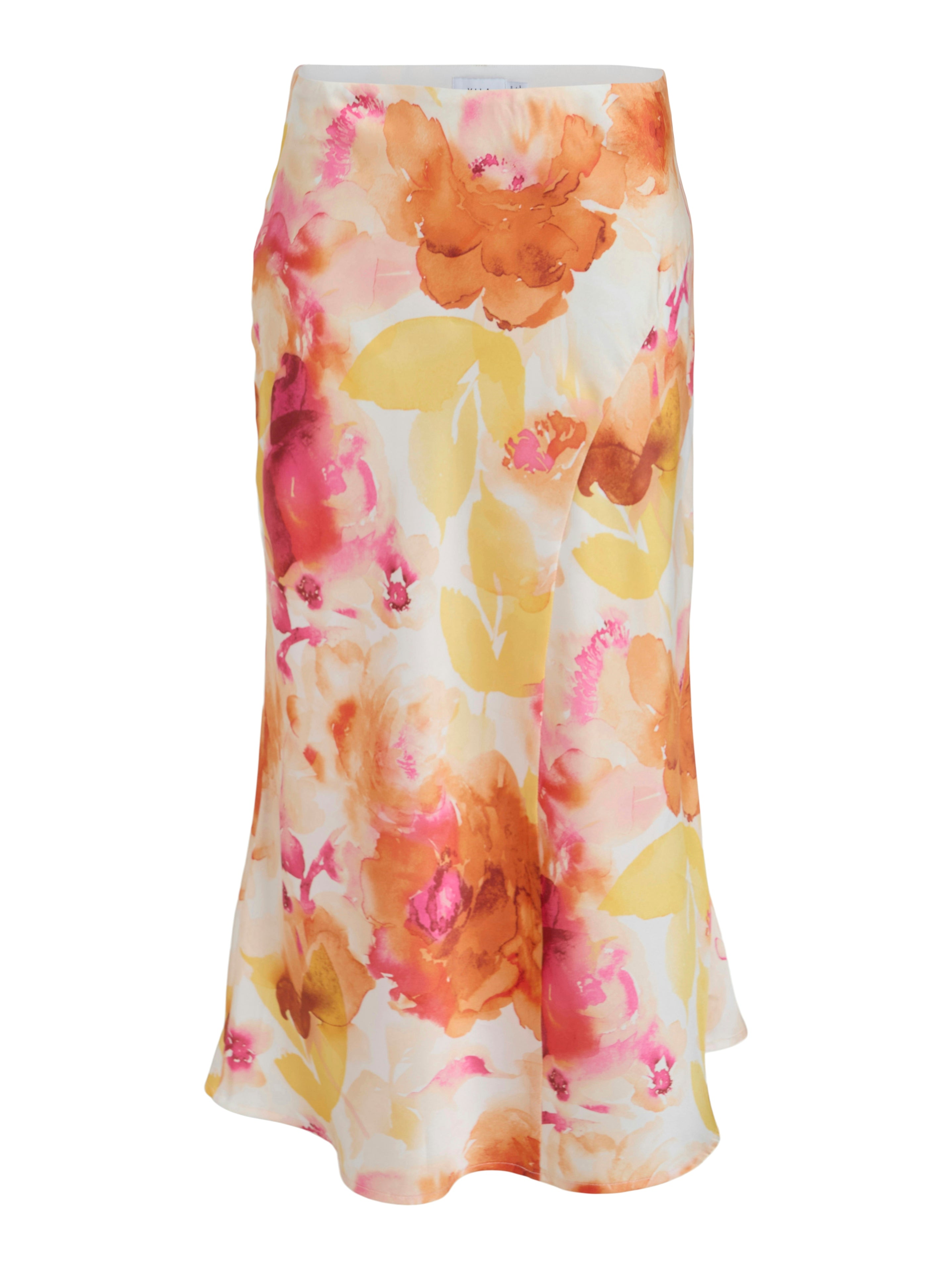 Chrissy Midi Skirt for Women - Flowy A-Line Skirt with Pockets (Snow White/Multi Color) - Perfect for Office, Date Night & Summer Outfits