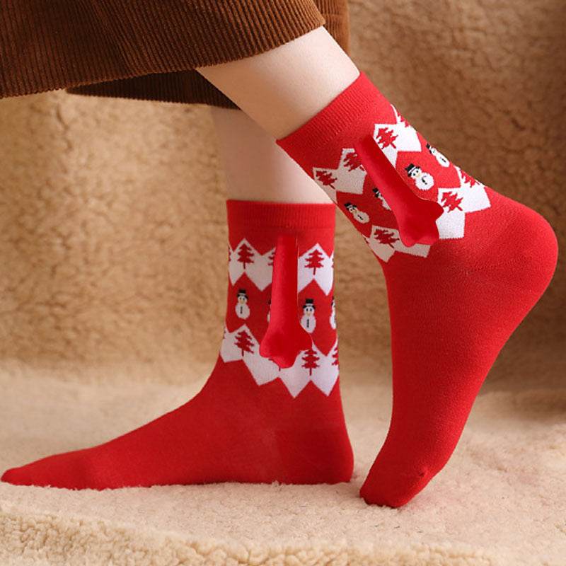 Cozy Christmas Socks for Hand Holding - Warm Holiday Couple Socks for Christmas Gifts, Stocking Stuffers & Romantic Winter Nights