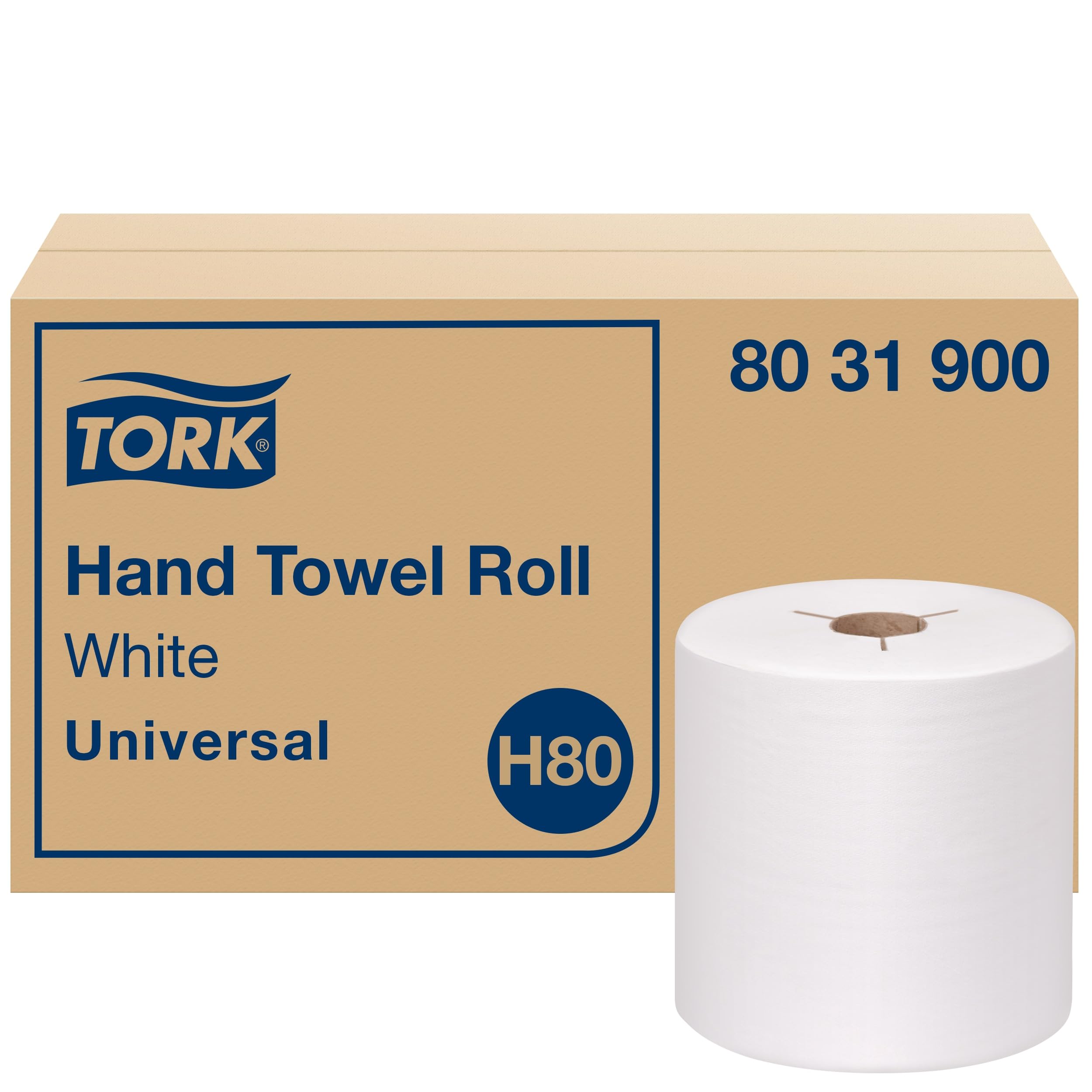 Tork White H80 Paper Hand Towel Roll - 6 Rolls x 800 ft, 100% Recycled Fiber, Universal Fit for All Dispensers | Ideal for Restrooms, Kitchens & Office Use