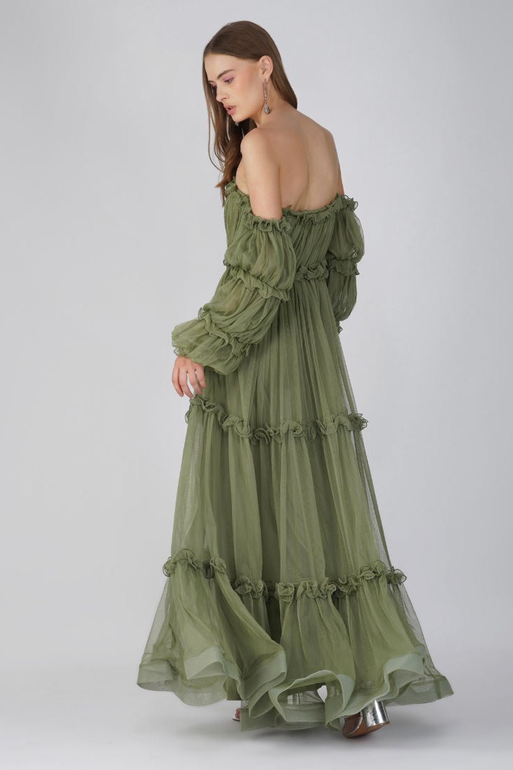 Emmeline Soft Olive Maxi Dress - Flowy Long Summer Dress for Women, Beach Wedding, Vacation & Casual Wear
