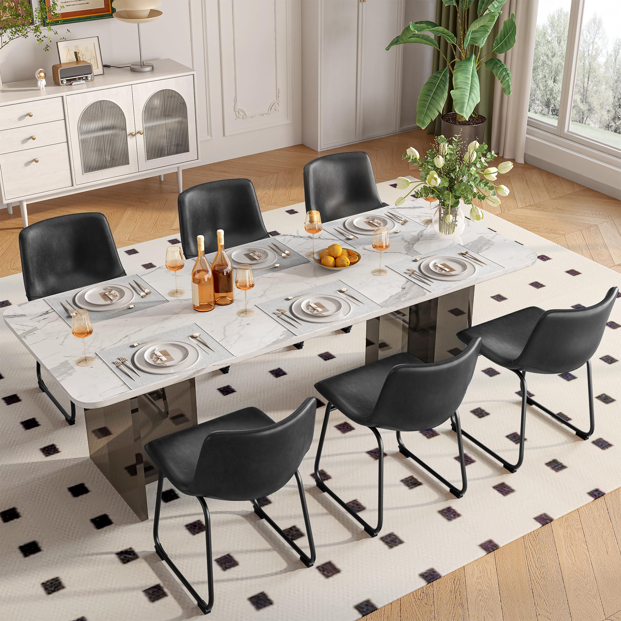 6 Pack Modern PU Leather Dining Chairs - Armless Kitchen Chairs with Backrest & Sturdy Metal Legs for Home, Restaurant, Cafe (18